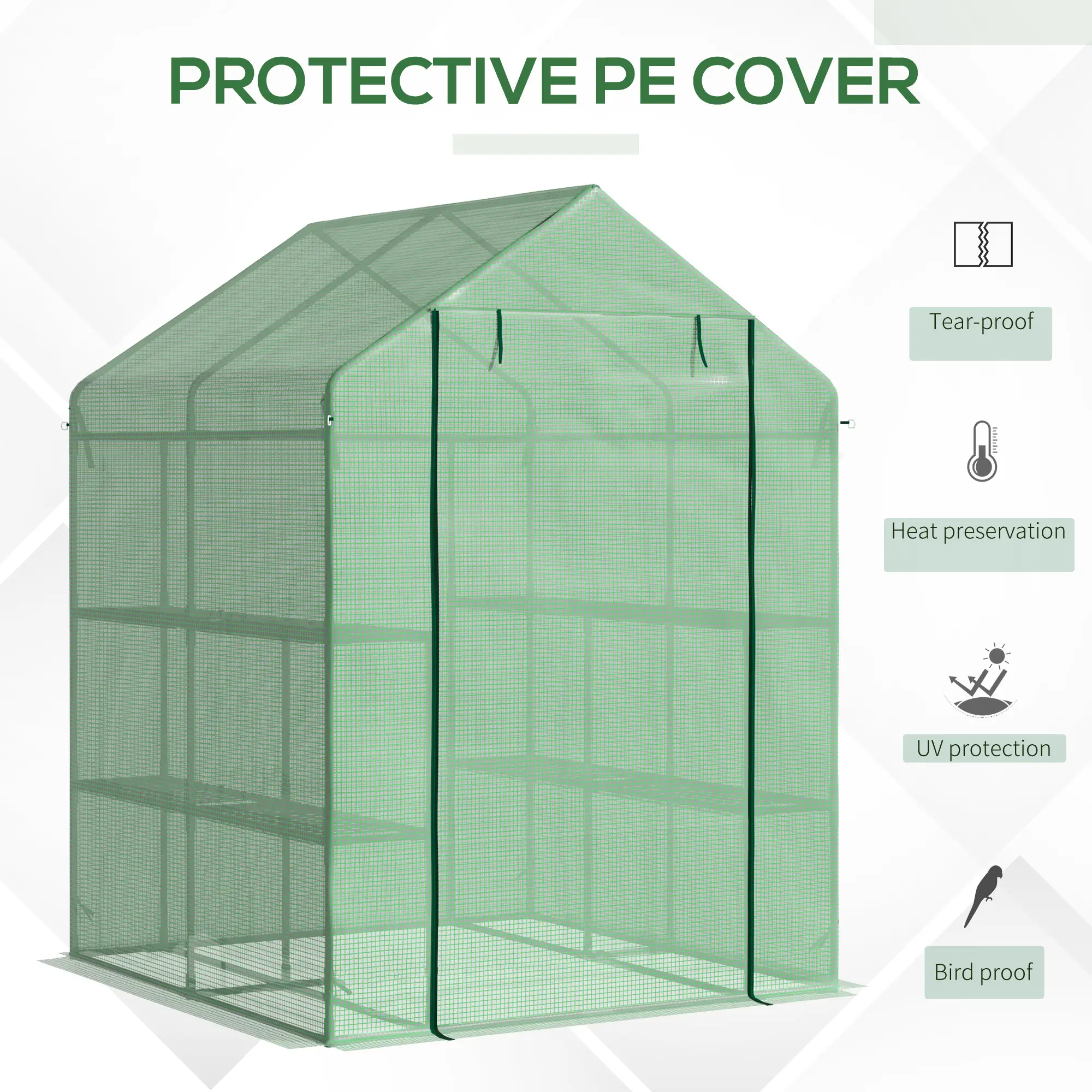 Outsunny 143 x 138cm Walk-in Greenhouse, Green - Image 4