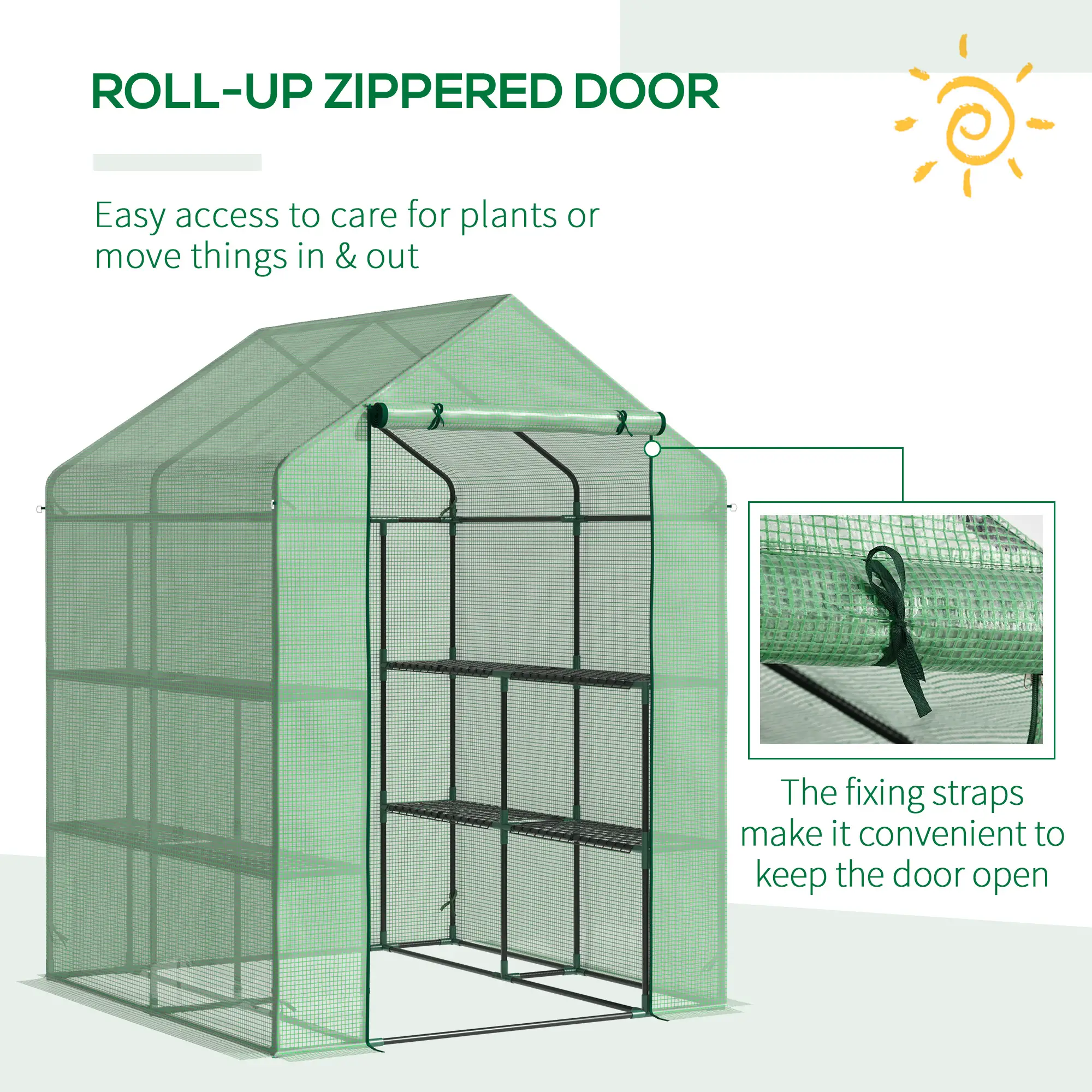 Outsunny 143 x 138cm Walk-in Greenhouse, Green - Image 5