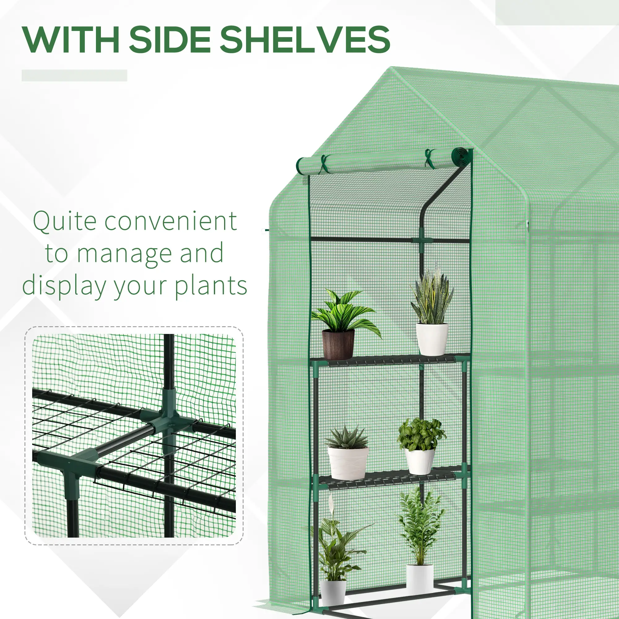 Outsunny 143 x 138cm Walk-in Greenhouse, Green - Image 6