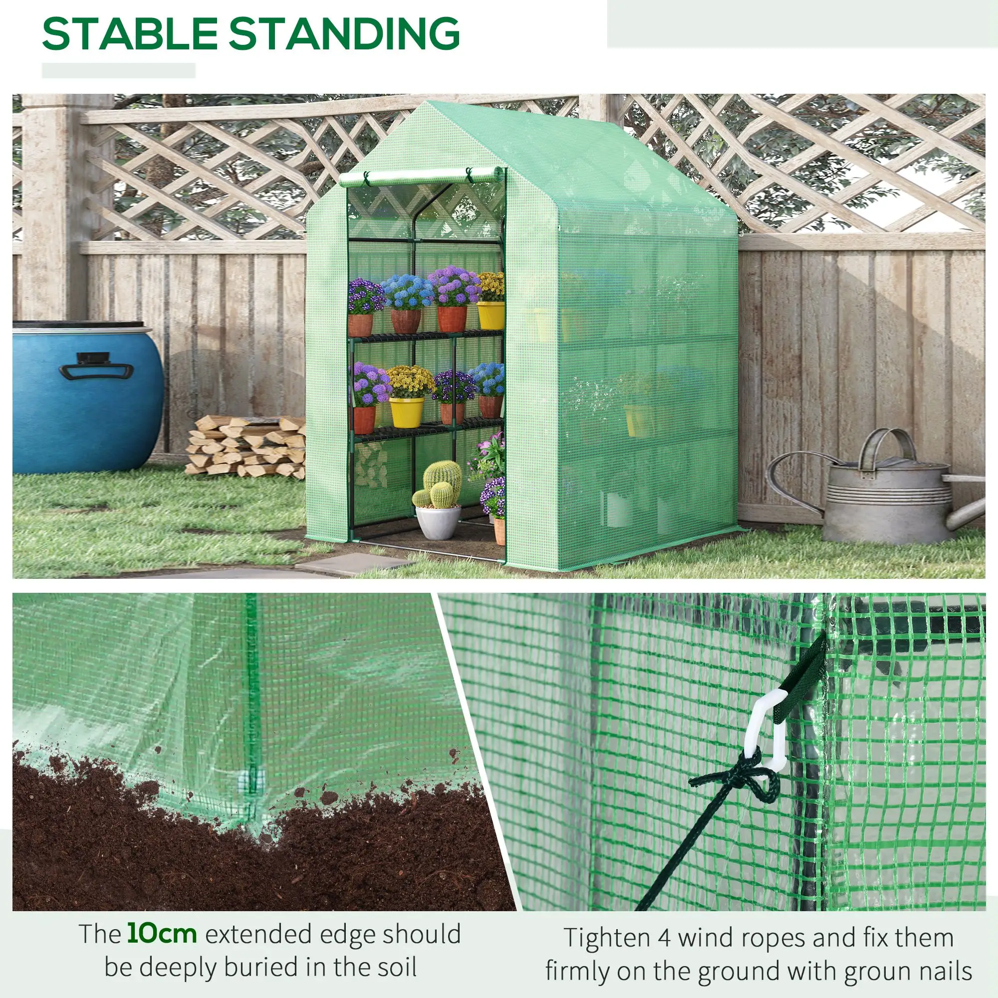 Outsunny 143 x 138cm Walk-in Greenhouse, Green - Image 7