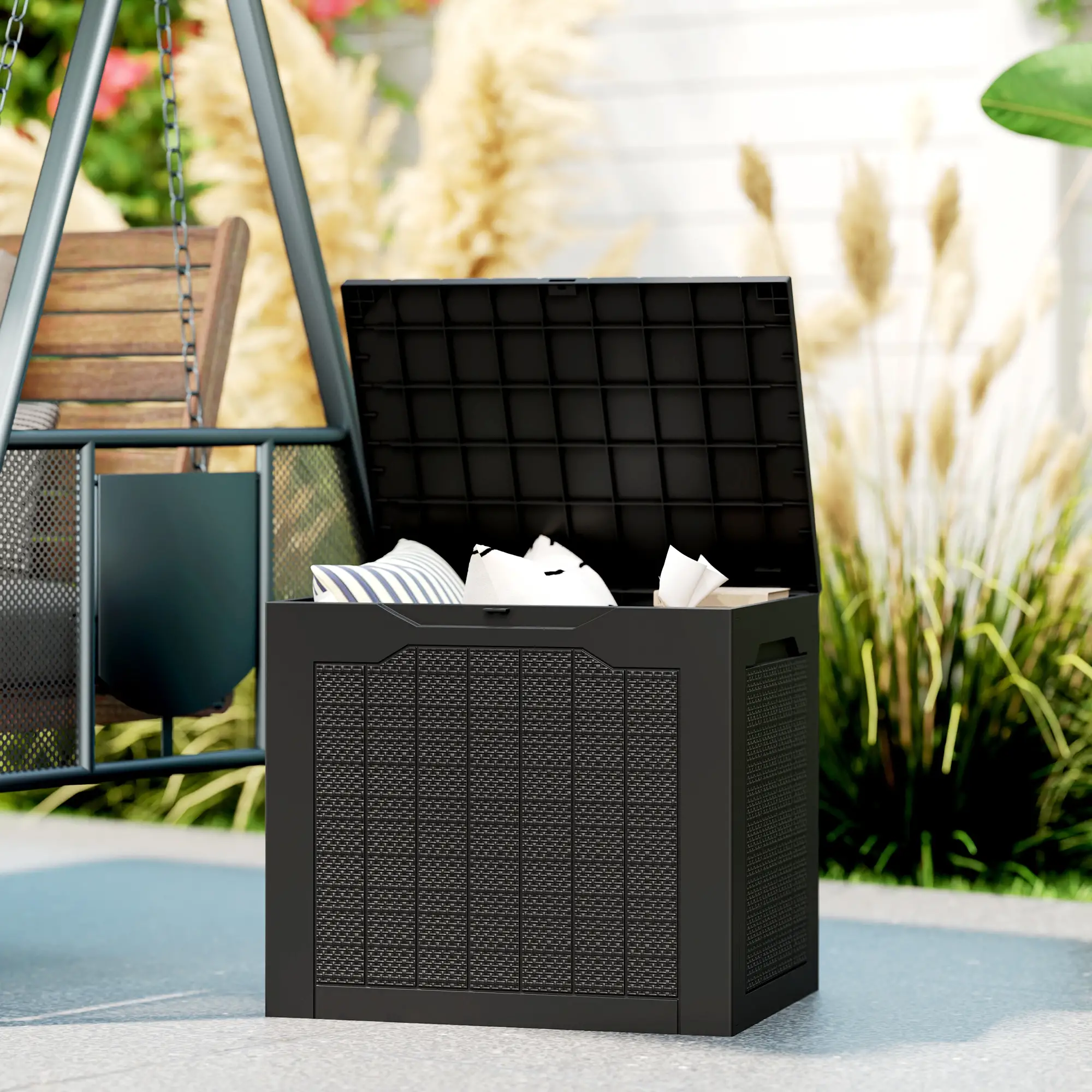 Outsunny 97L Plastic Garden Storage Box, Black - Image 2