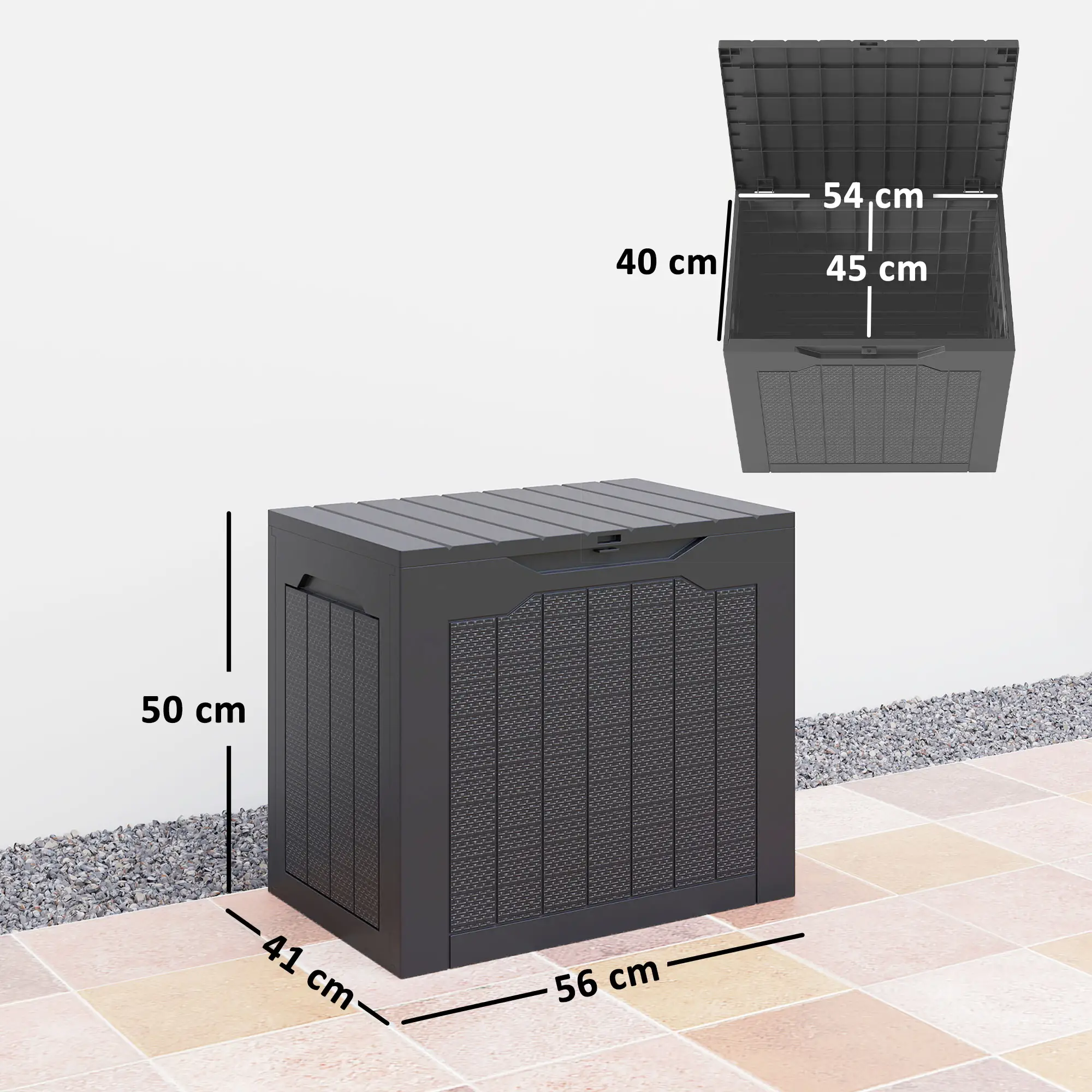 Outsunny 97L Plastic Garden Storage Box, Black - Image 3