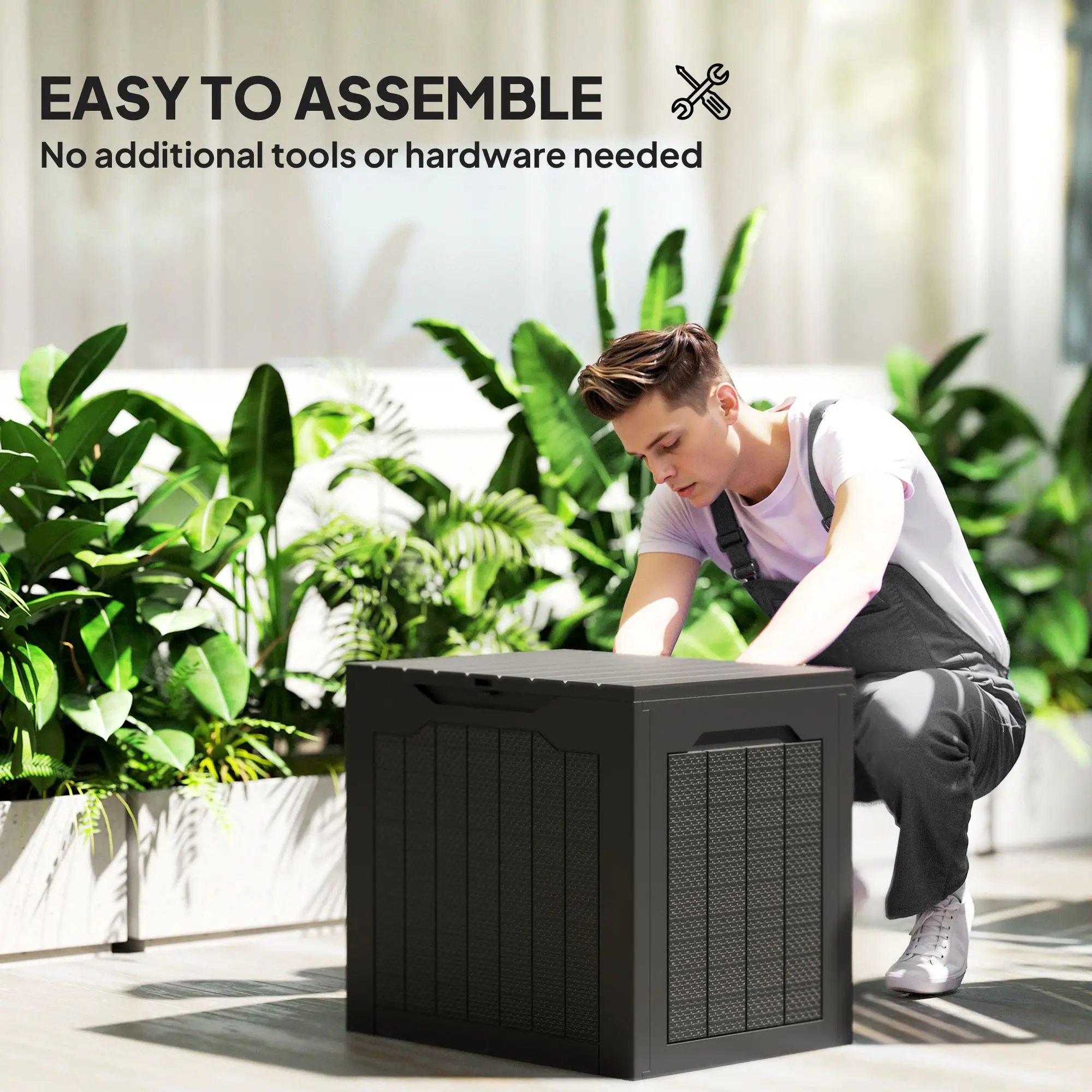 Outsunny 97L Plastic Garden Storage Box, Black - Image 4