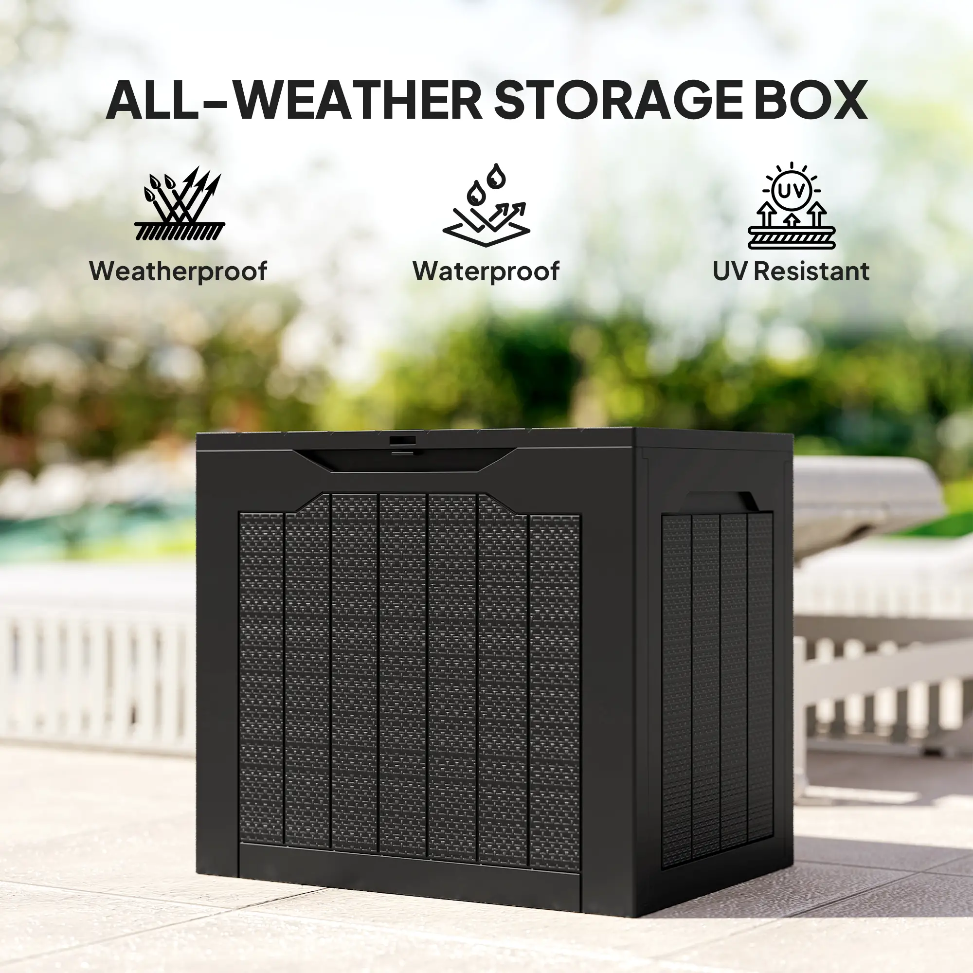 Outsunny 97L Plastic Garden Storage Box, Black - Image 7