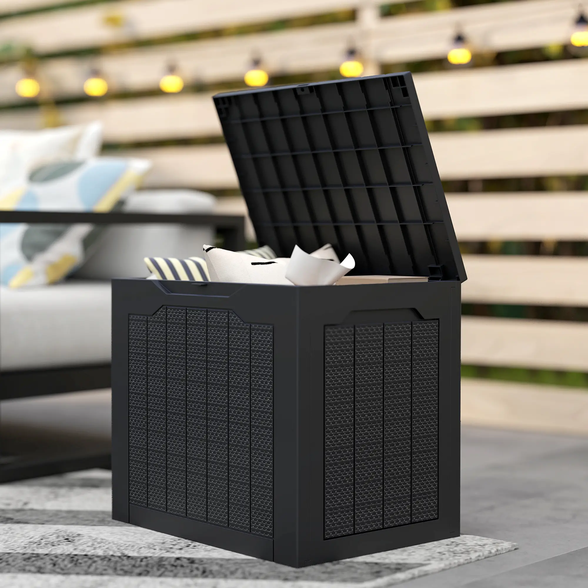 Outsunny 97L Plastic Garden Storage Box, Black - Image 8