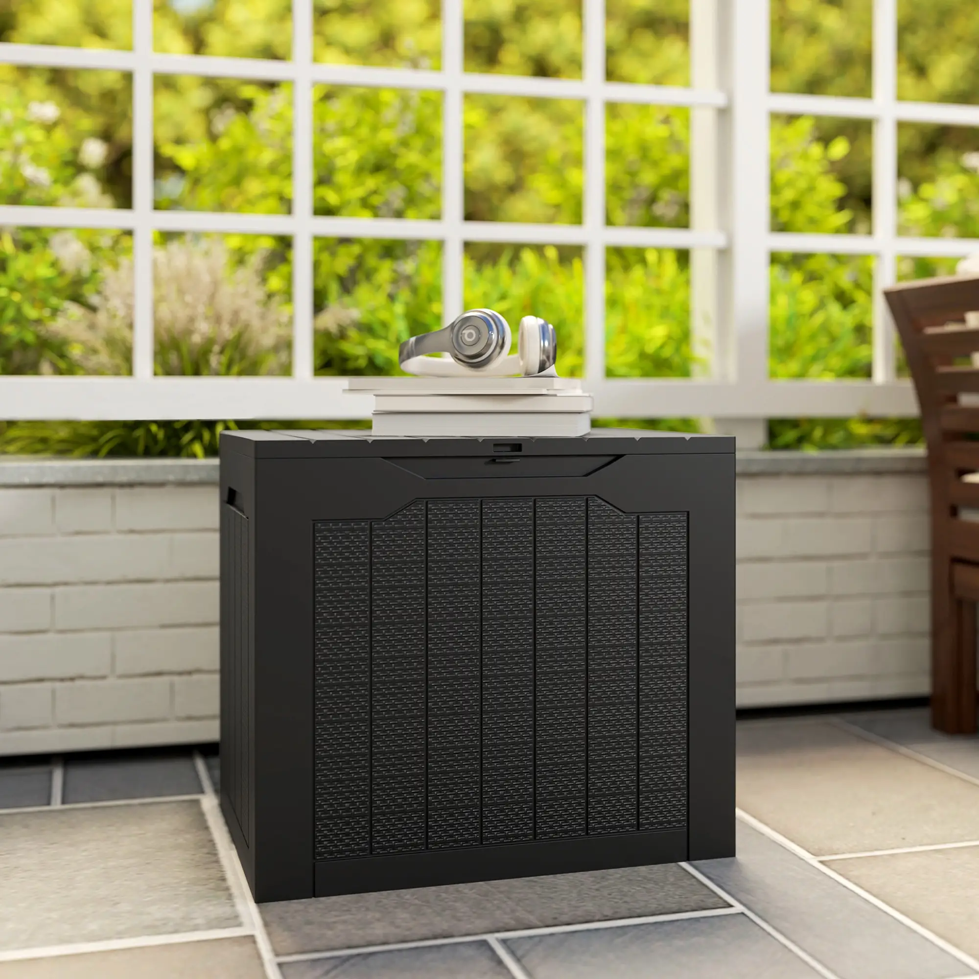 Outsunny 97L Plastic Garden Storage Box, Black - Image 9