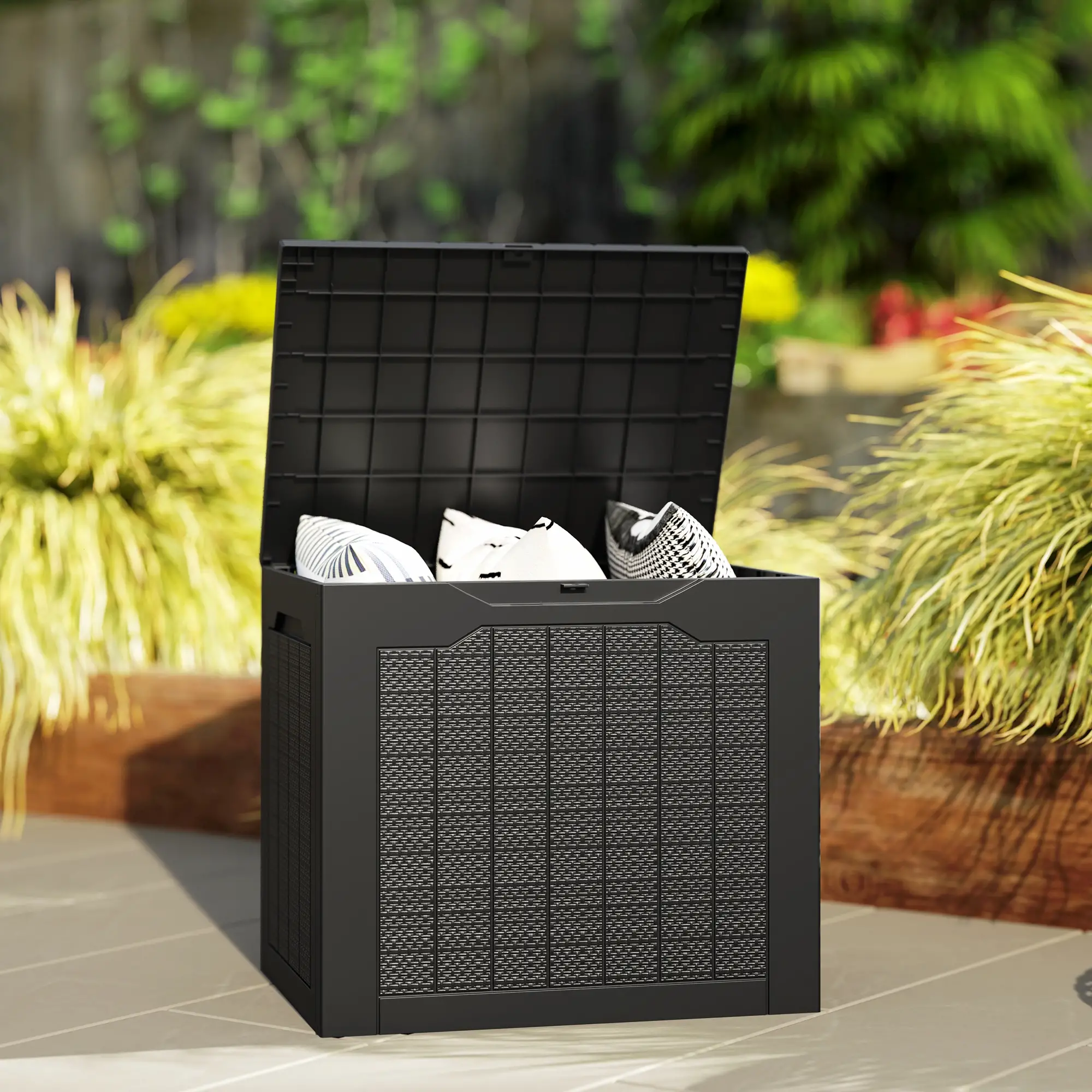 Outsunny 97L Plastic Garden Storage Box, Black - Image 10