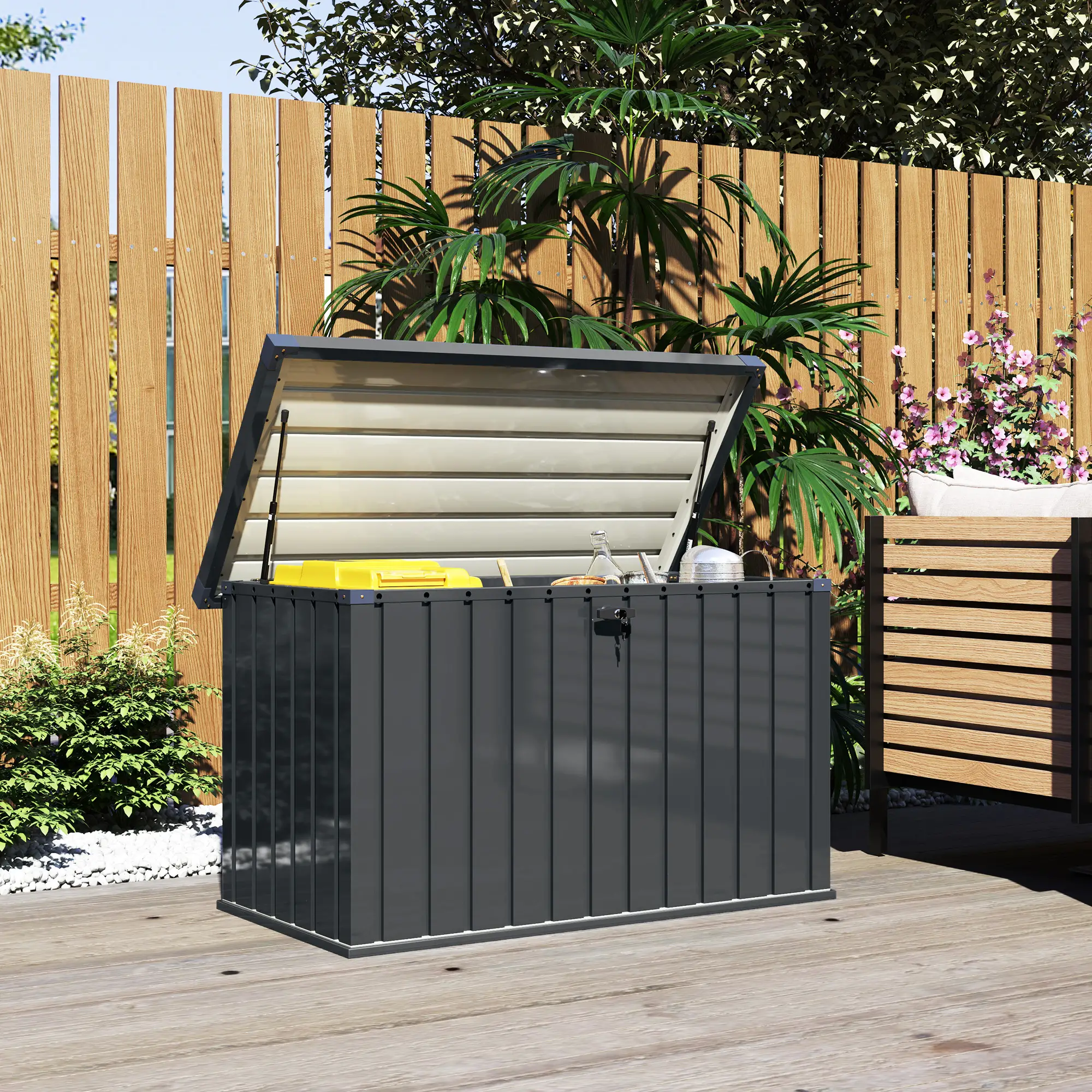 Outsunny 400L Steel Garden Storage Box, Dark Grey - Image 2