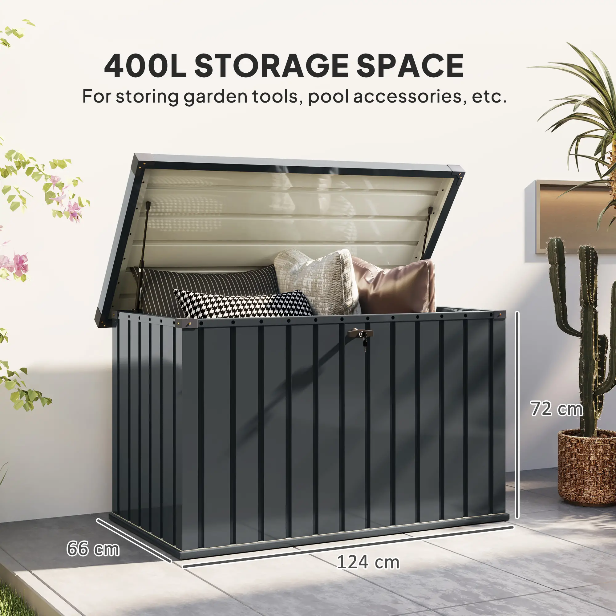 Outsunny 400L Steel Garden Storage Box, Dark Grey - Image 3