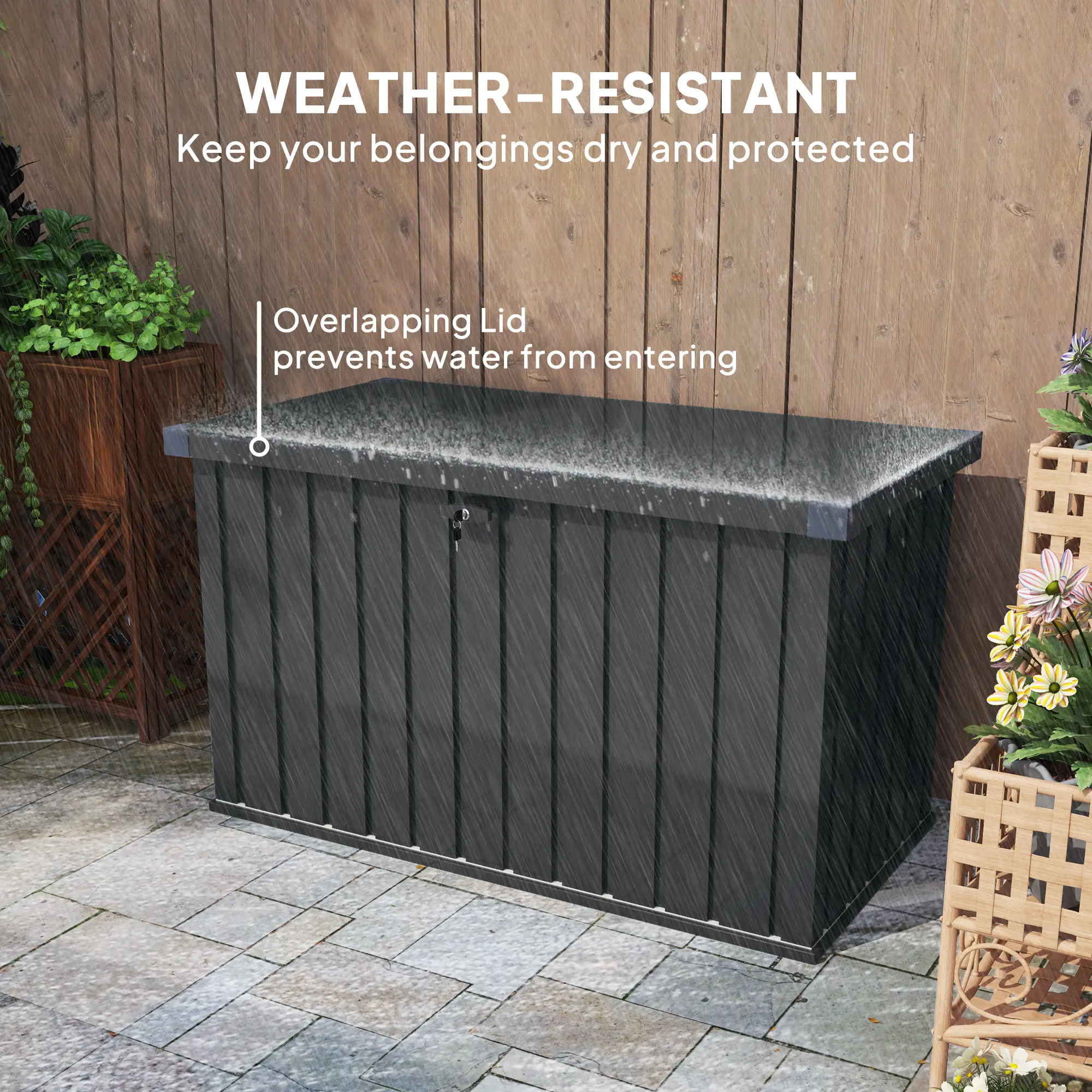 Outsunny 400L Steel Garden Storage Box, Dark Grey - Image 5