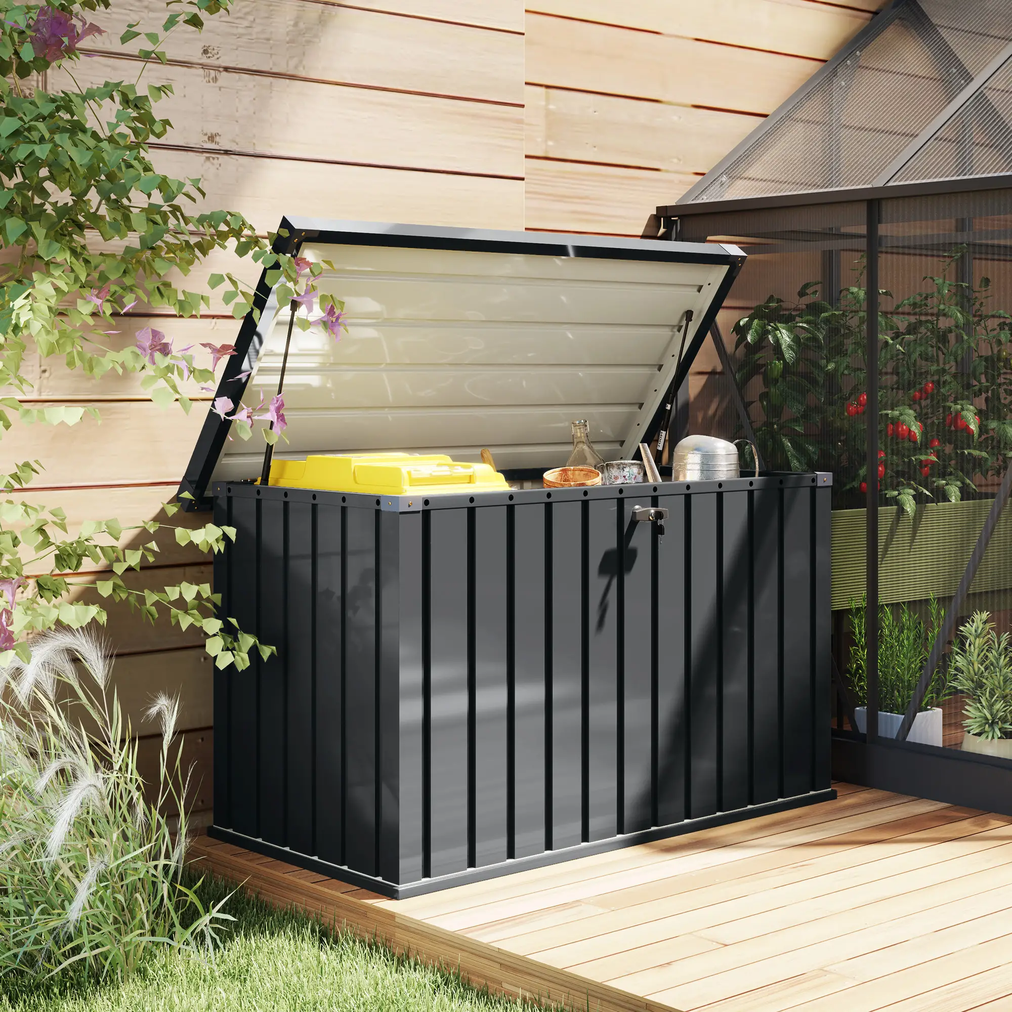 Outsunny 400L Steel Garden Storage Box, Dark Grey - Image 8
