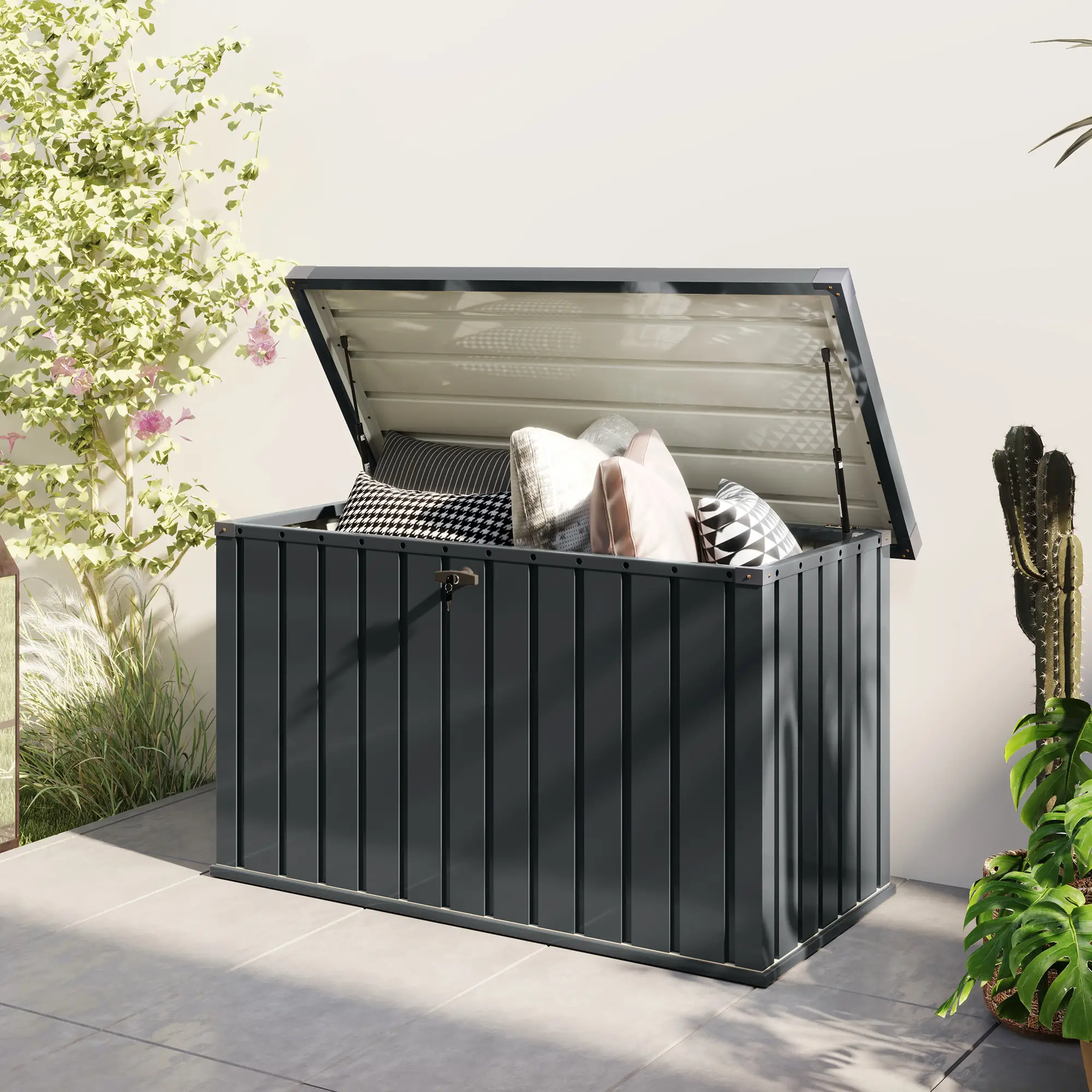 Outsunny 400L Steel Garden Storage Box, Dark Grey - Image 9