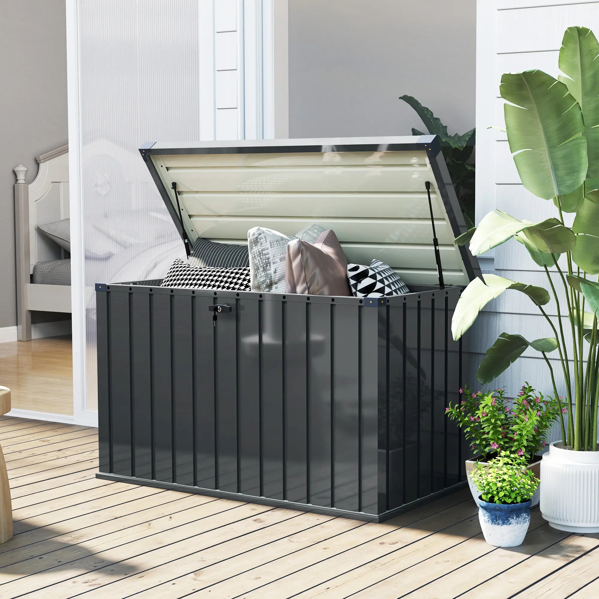 Outsunny 400L Steel Garden Storage Box, Dark Grey - Image 10