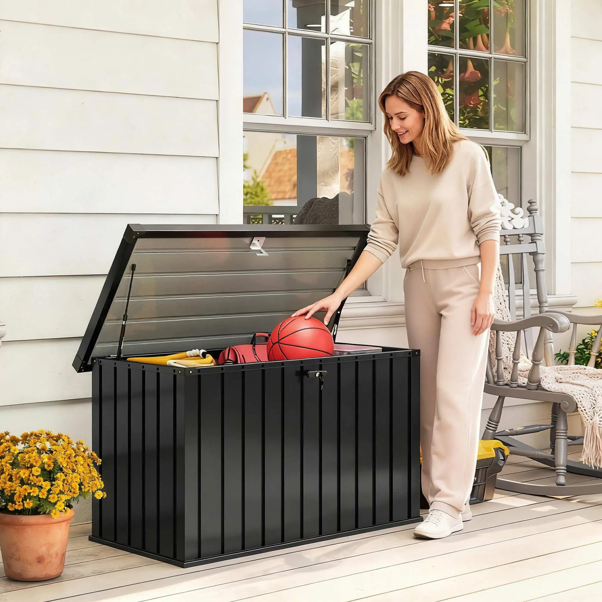 Outsunny 400L Steel Garden Storage Box, Black - Image 2