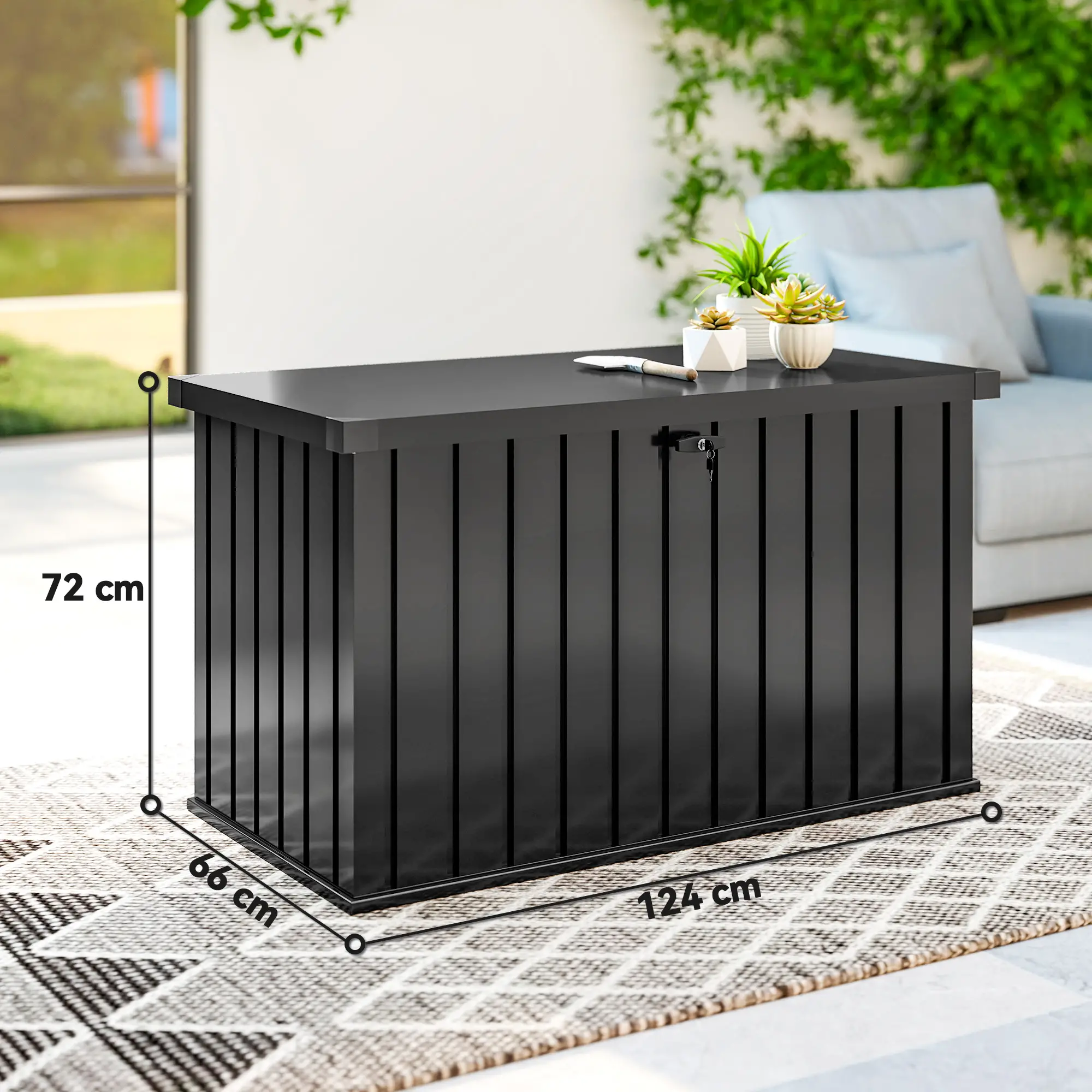 Outsunny 400L Steel Garden Storage Box, Black - Image 3