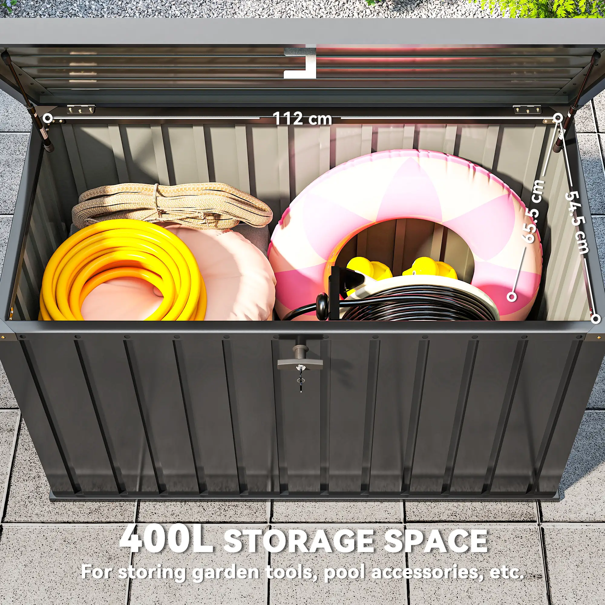 Outsunny 400L Steel Garden Storage Box, Black - Image 4