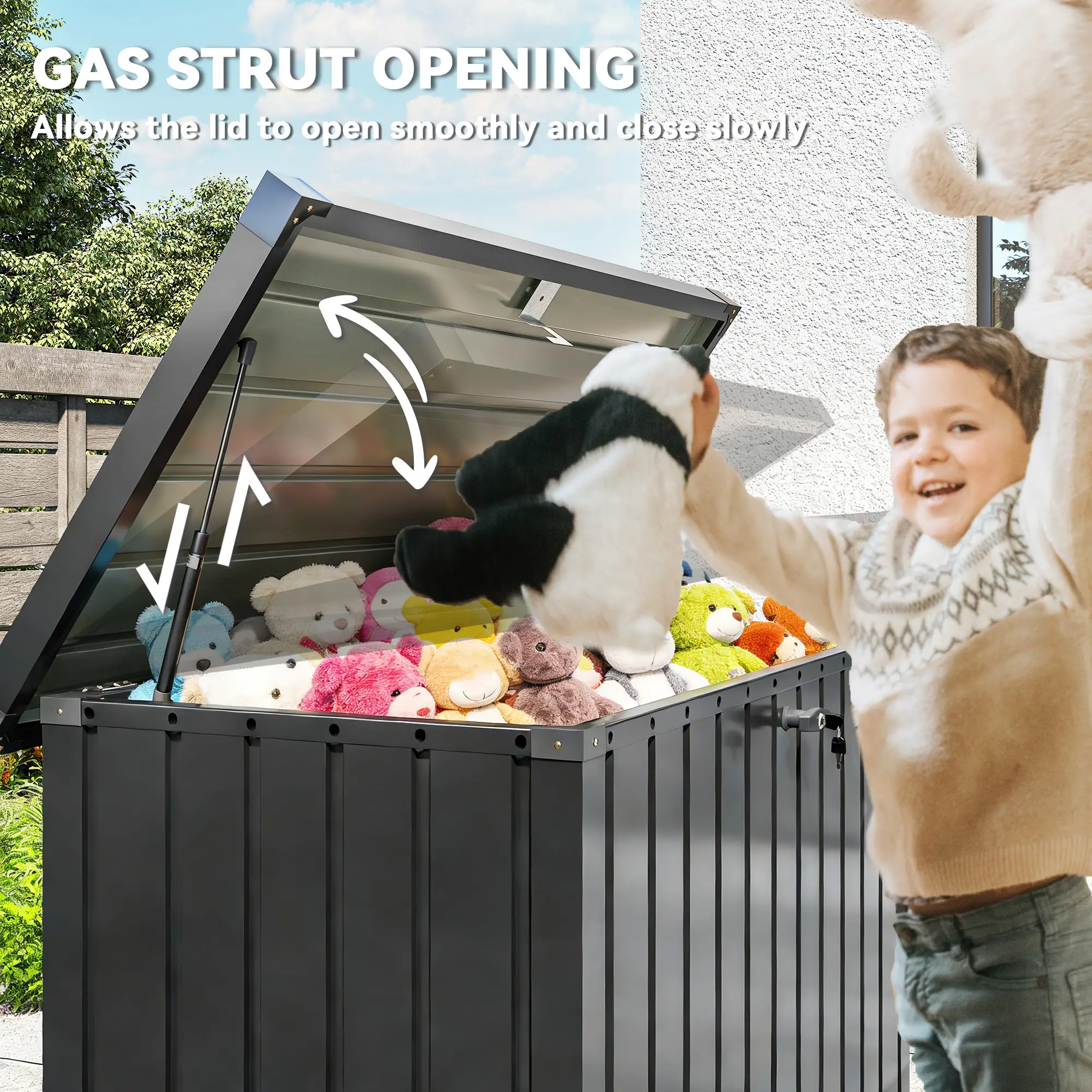 Outsunny 400L Steel Garden Storage Box, Black - Image 5