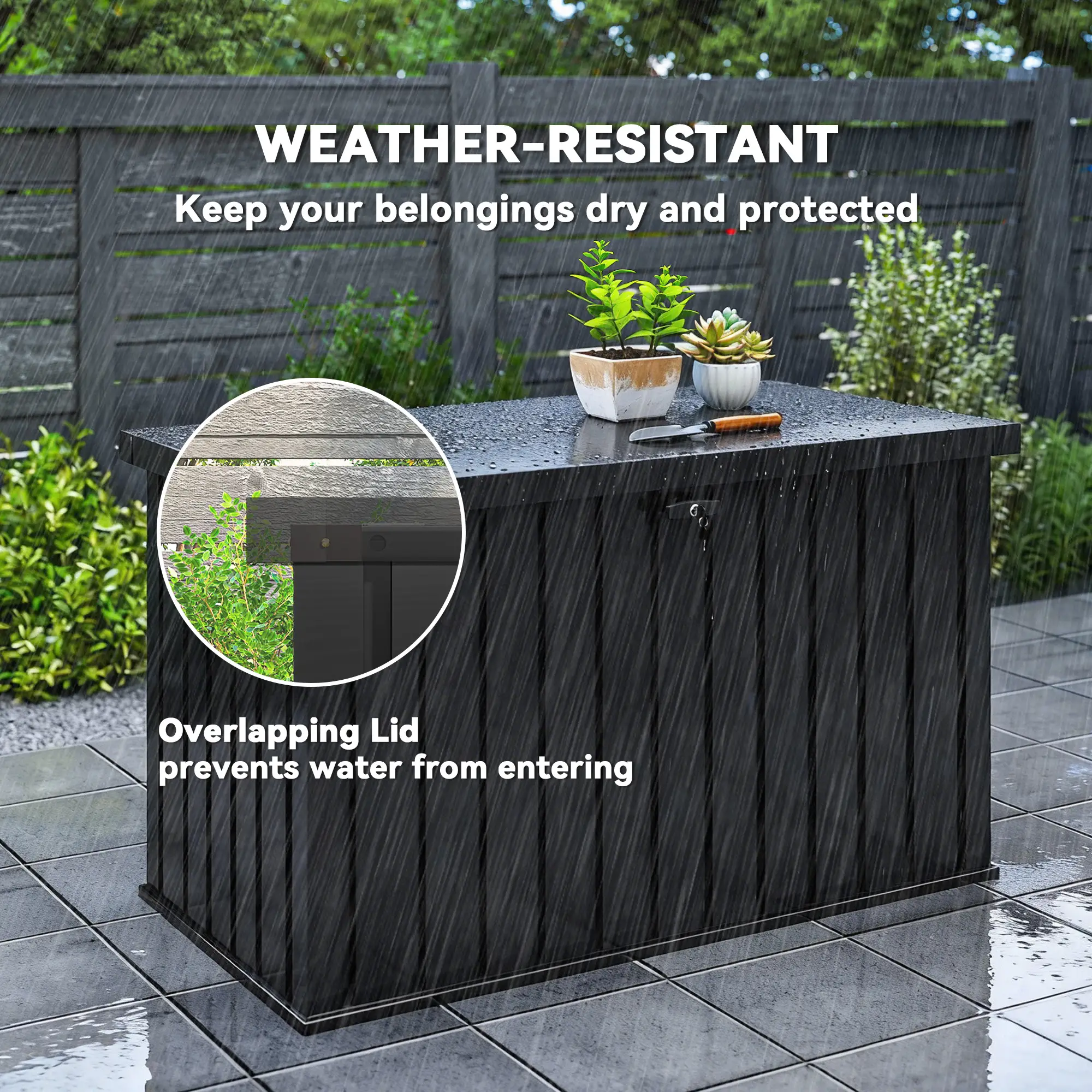 Outsunny 400L Steel Garden Storage Box, Black - Image 6
