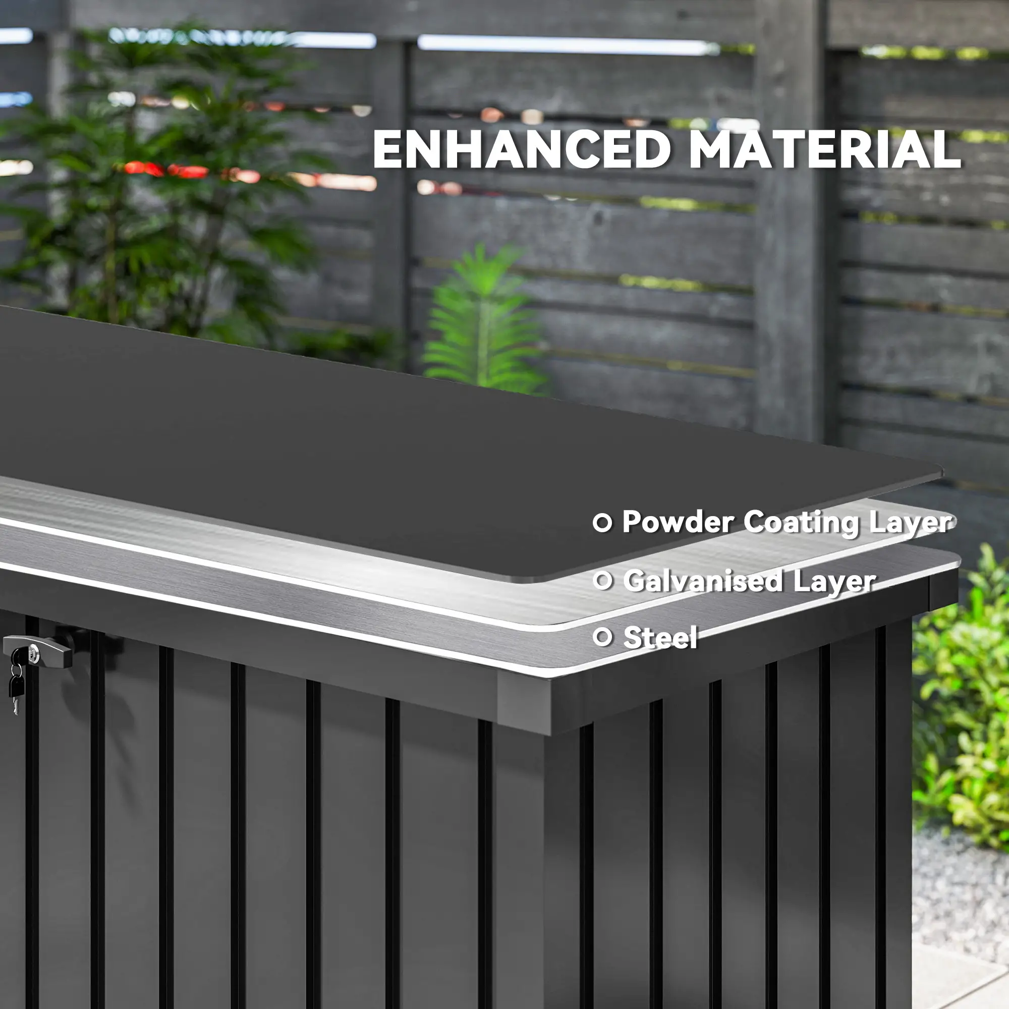 Outsunny 400L Steel Garden Storage Box, Black - Image 7