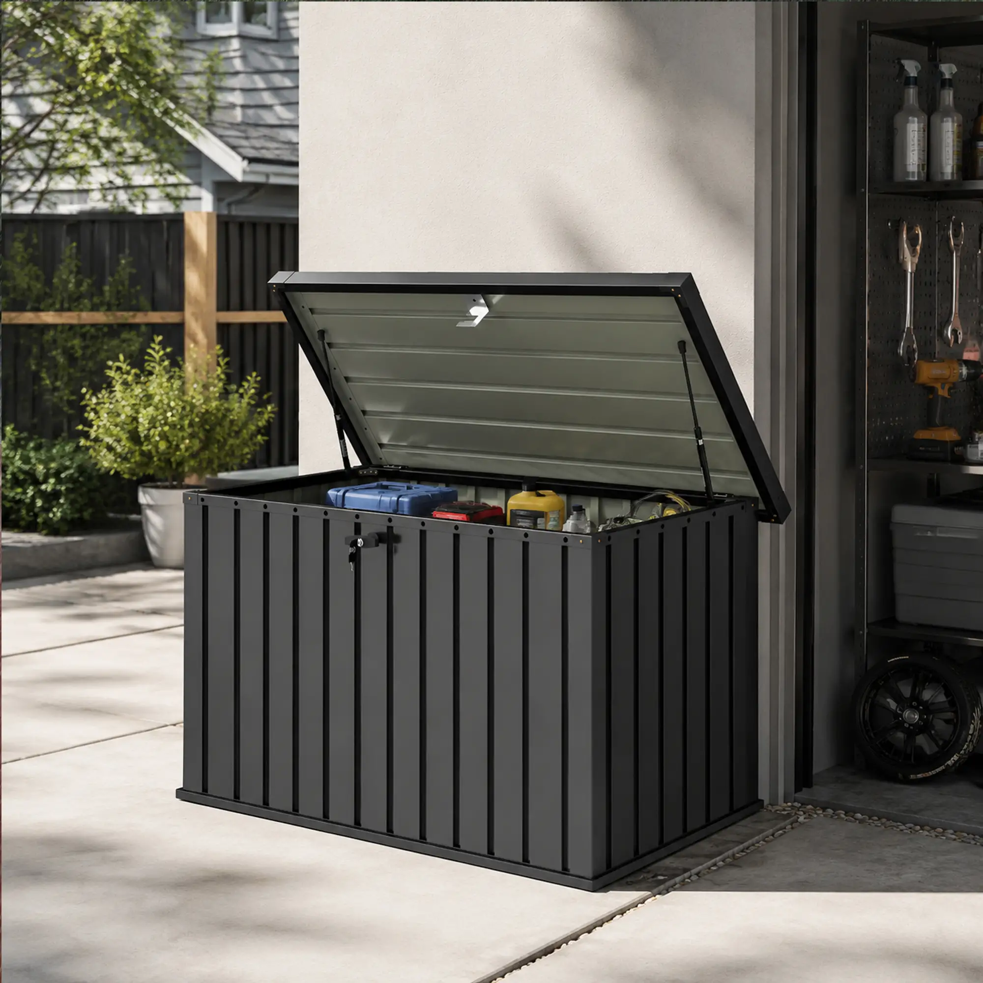 Outsunny 400L Steel Garden Storage Box, Black - Image 8