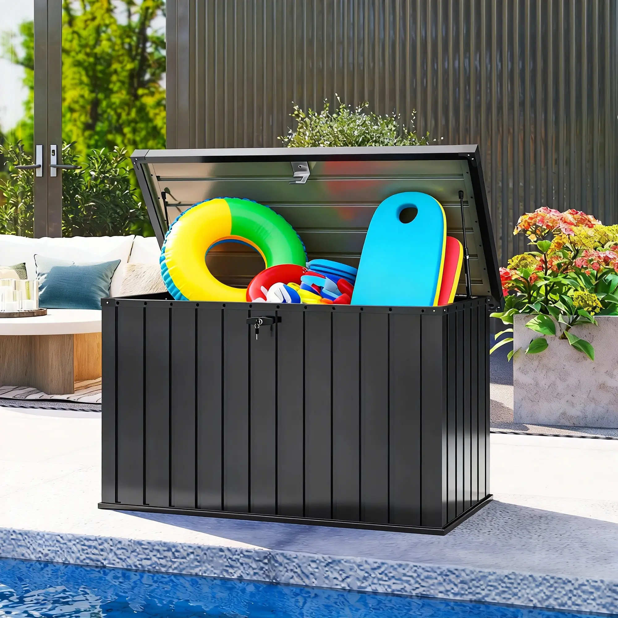 Outsunny 400L Steel Garden Storage Box, Black - Image 9