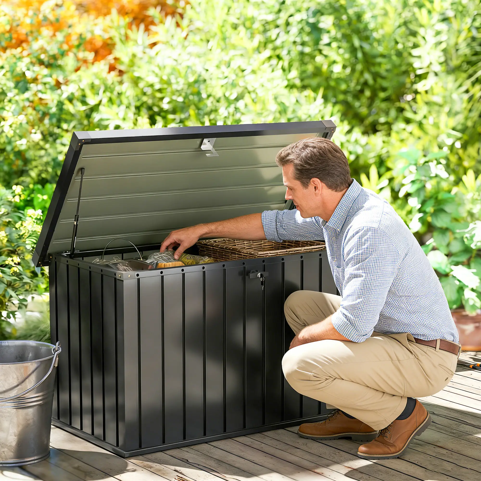 Outsunny 400L Steel Garden Storage Box, Black - Image 10