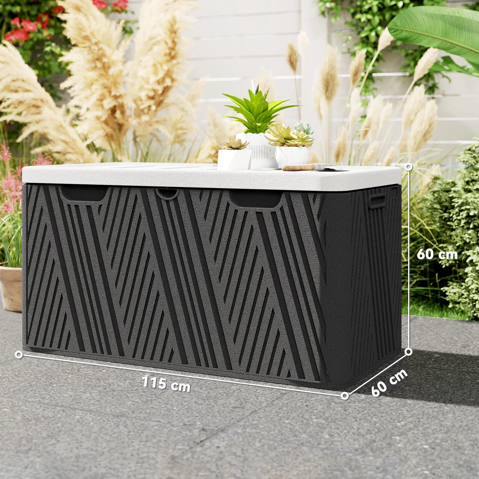 Outsunny 380L Plastic Garden Storage Box, Black and Grey - Image 3