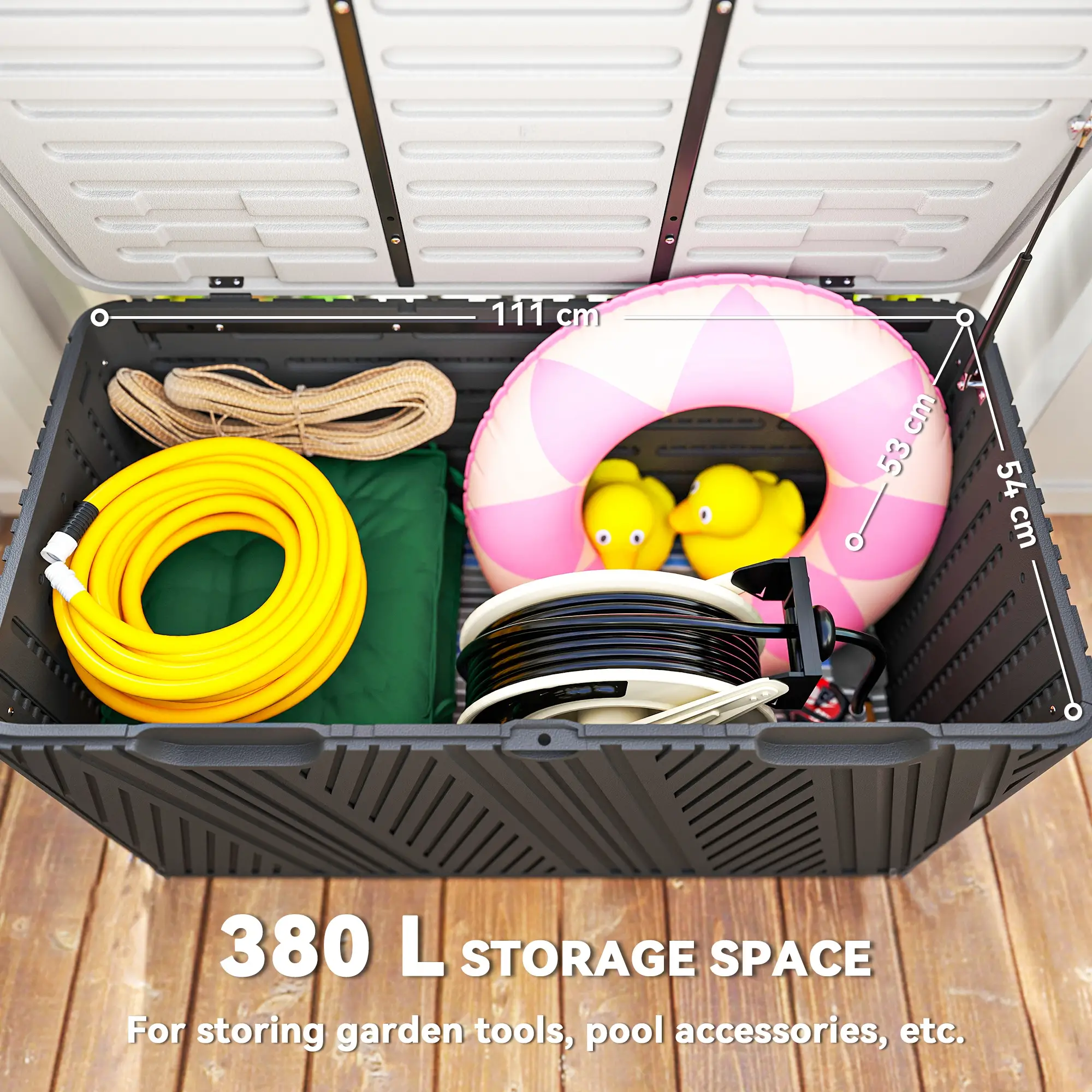 Outsunny 380L Plastic Garden Storage Box, Black and Grey - Image 4