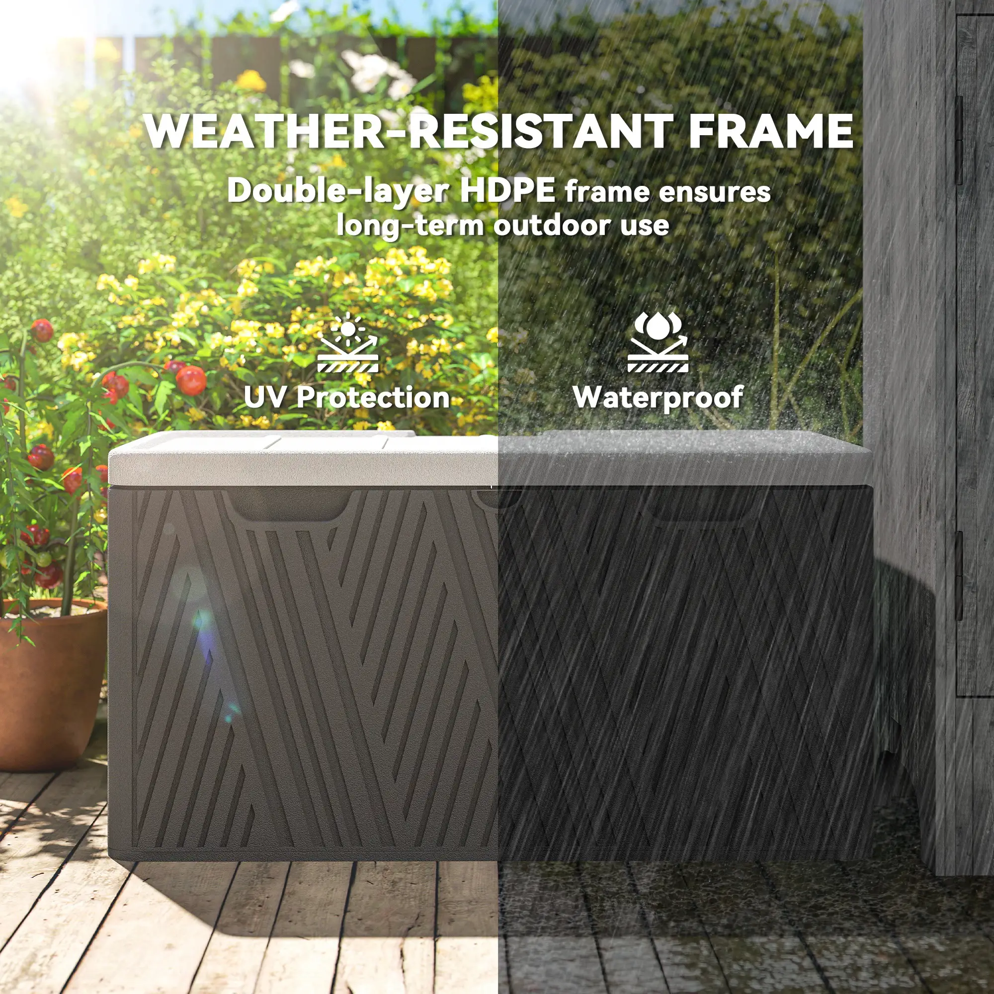 Outsunny 380L Plastic Garden Storage Box, Black and Grey - Image 5