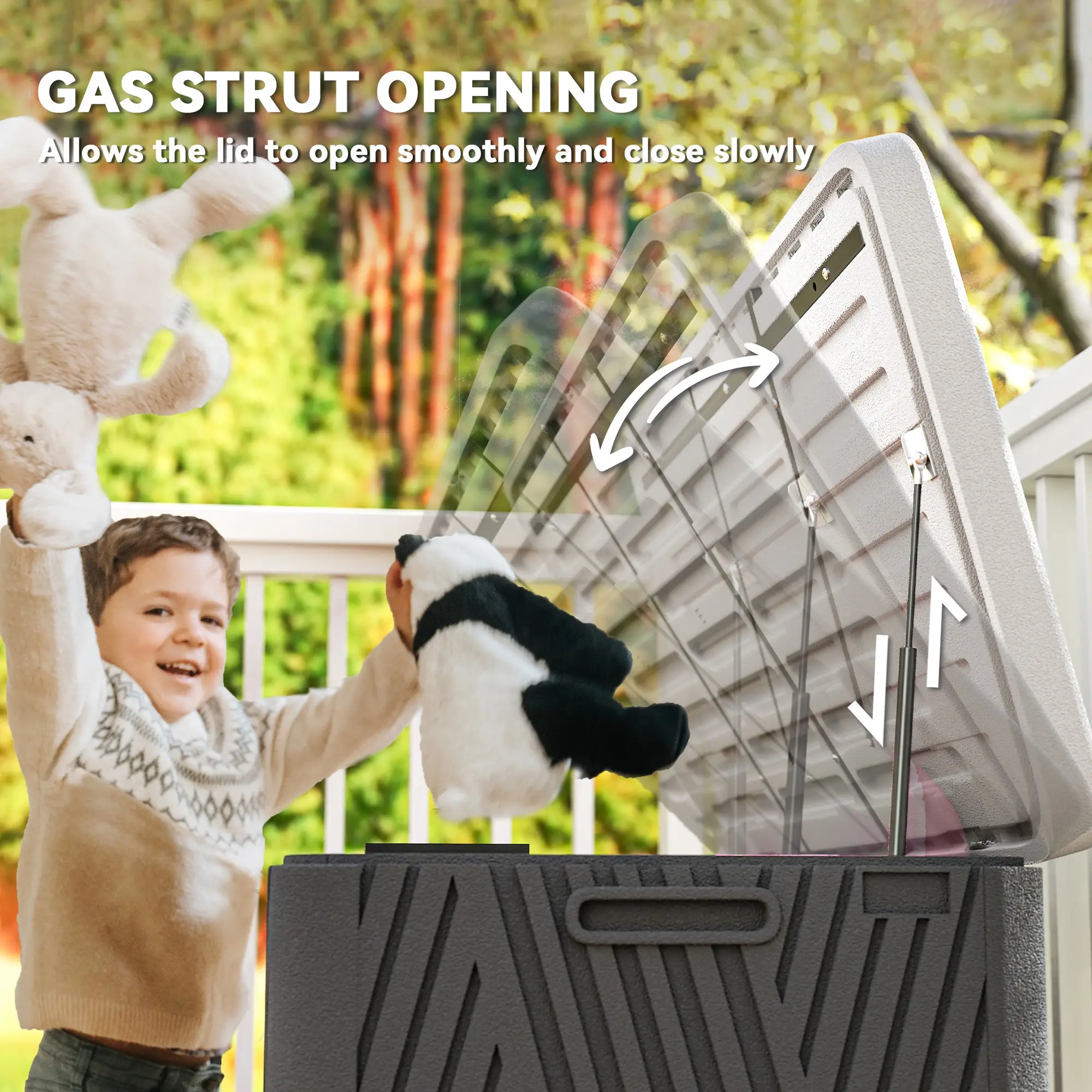 Outsunny 380L Plastic Garden Storage Box, Black and Grey - Image 6