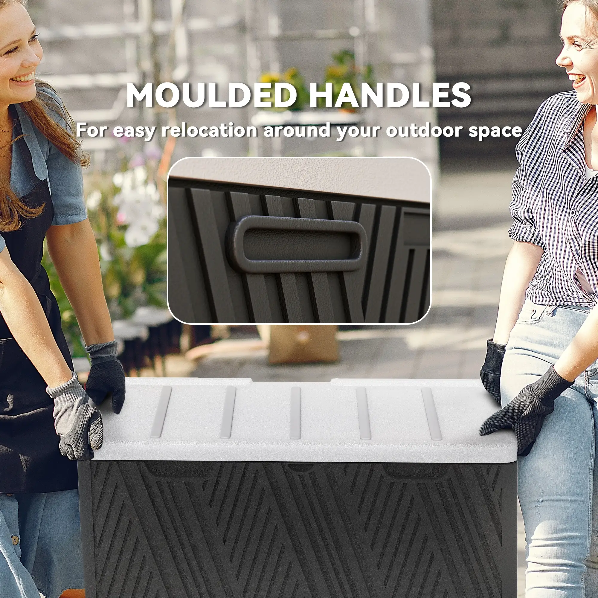 Outsunny 380L Plastic Garden Storage Box, Black and Grey - Image 7