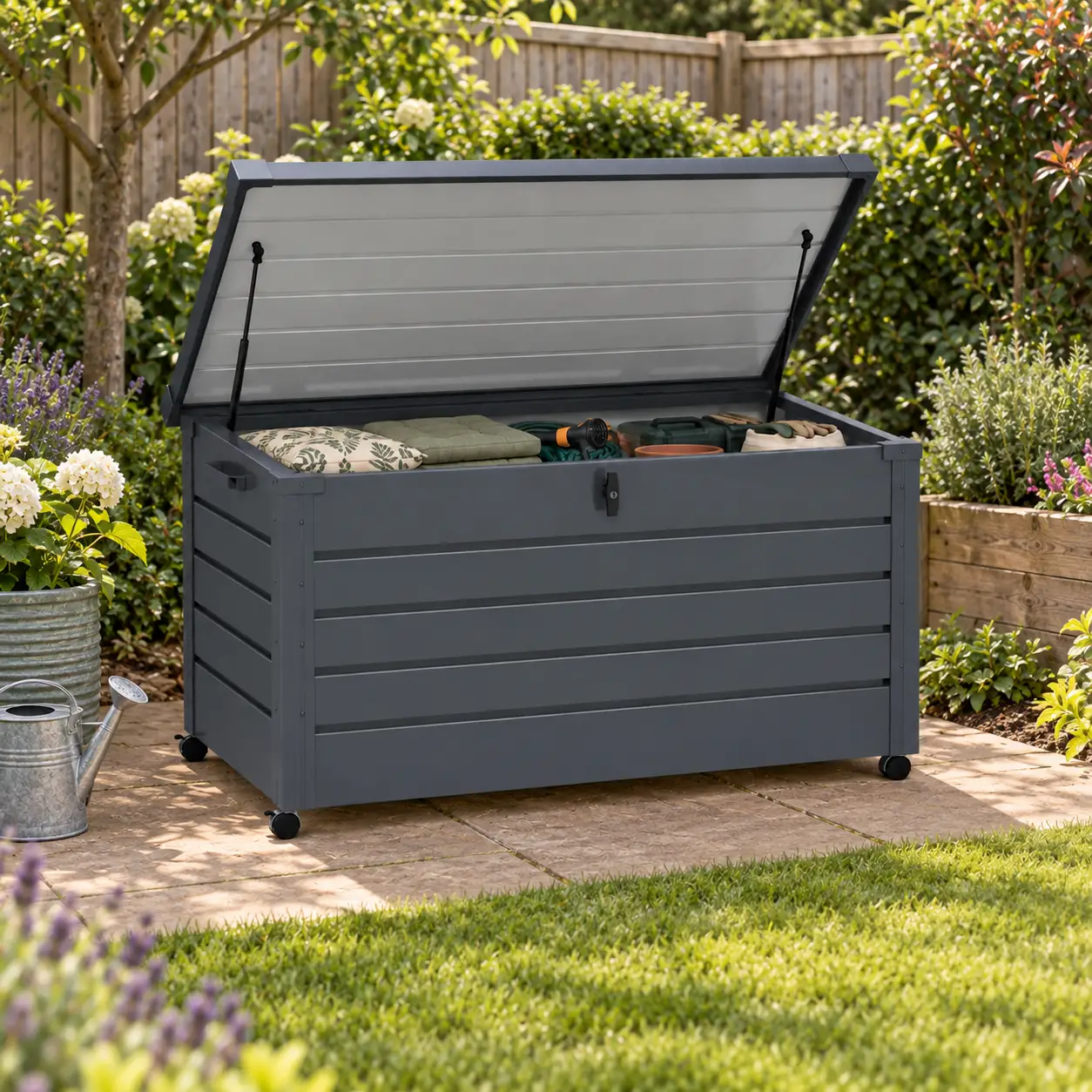 Outsunny 311L Steel Garden Storage Box, Dark Grey - Image 2