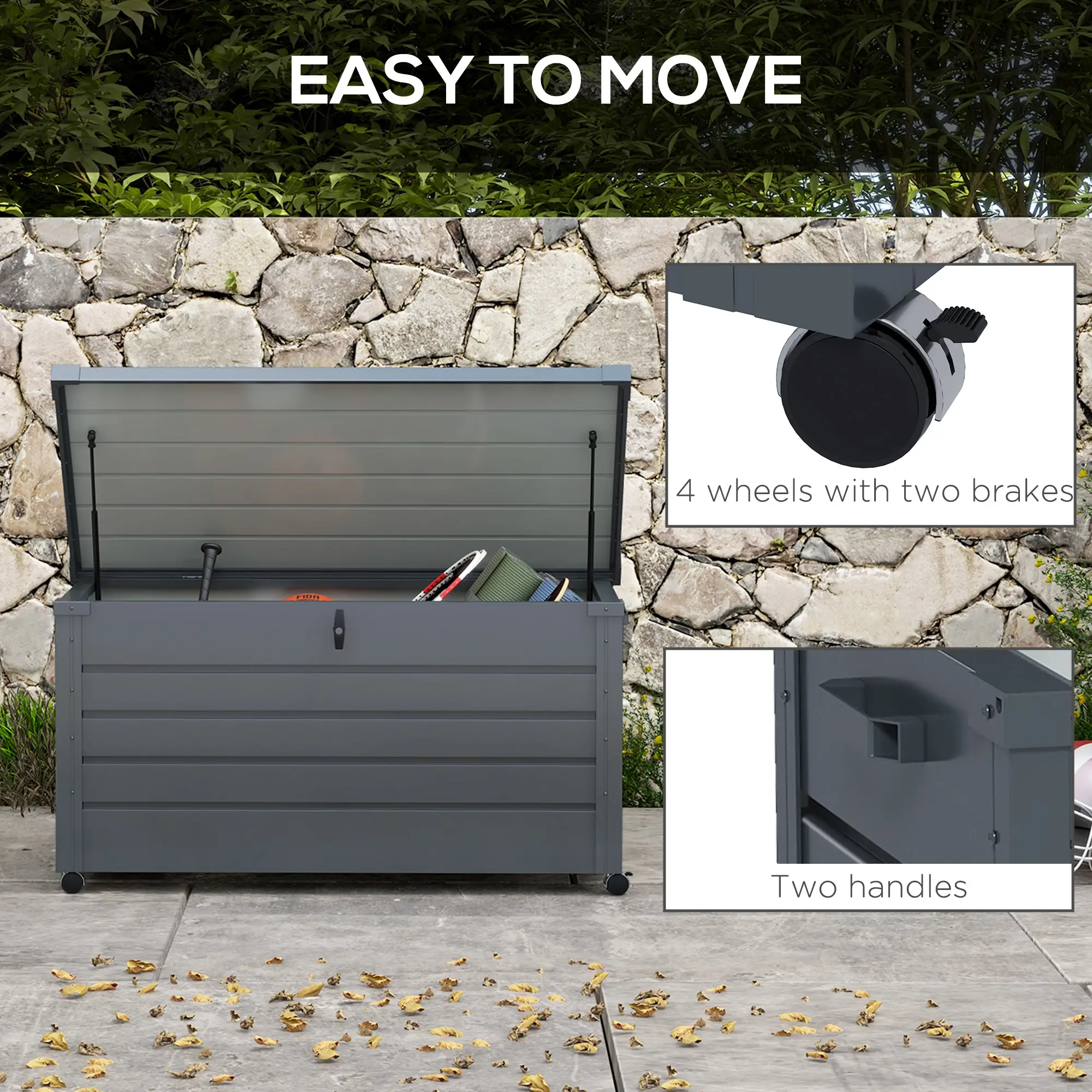 Outsunny 311L Steel Garden Storage Box, Dark Grey - Image 4