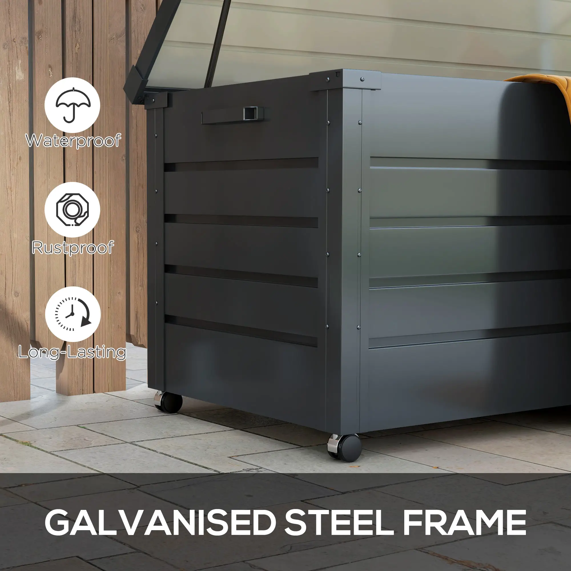Outsunny 311L Steel Garden Storage Box, Dark Grey - Image 5