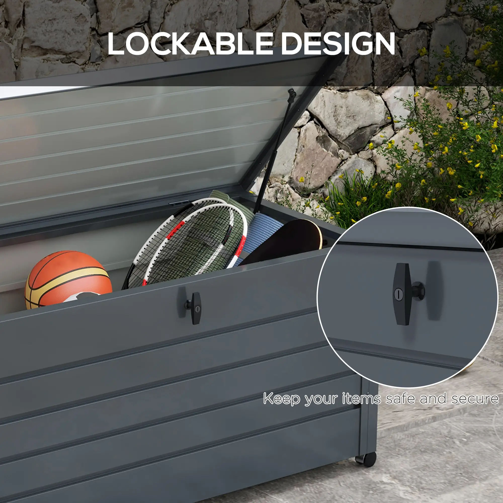 Outsunny 311L Steel Garden Storage Box, Dark Grey - Image 7
