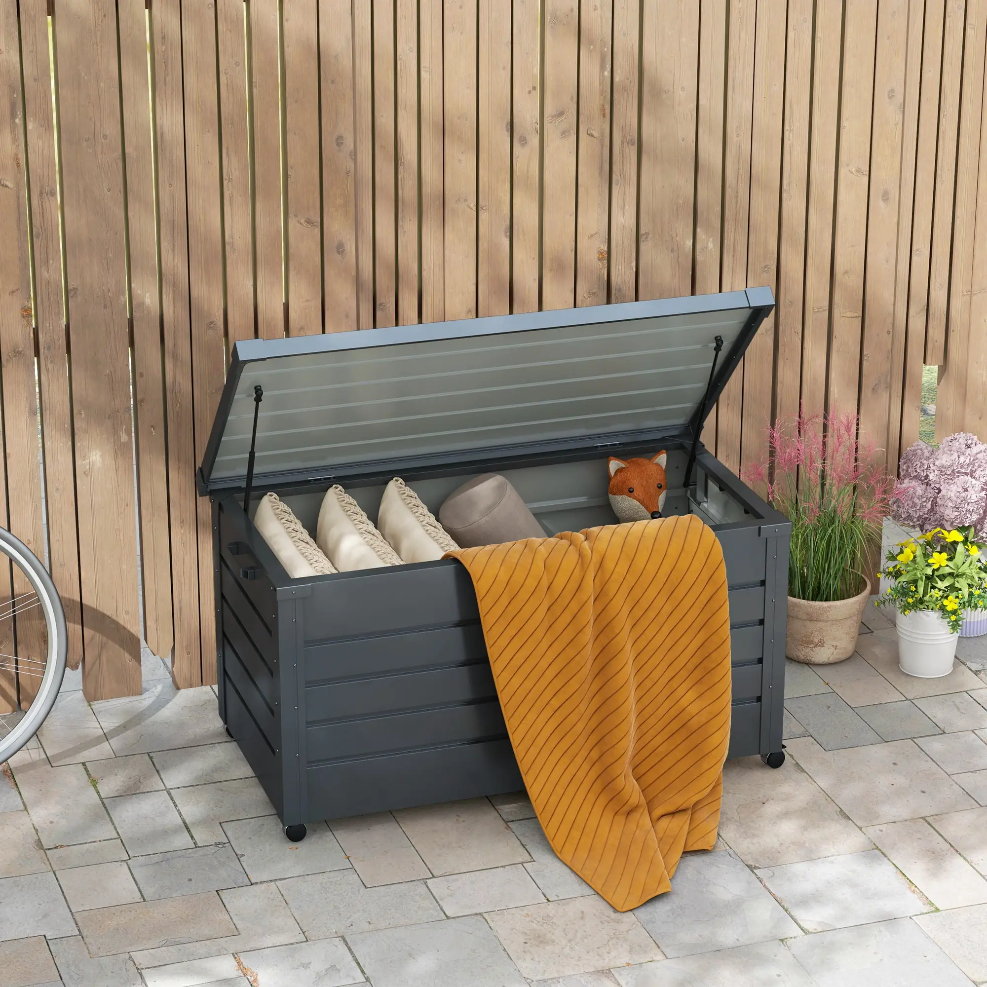 Outsunny 311L Steel Garden Storage Box, Dark Grey - Image 10