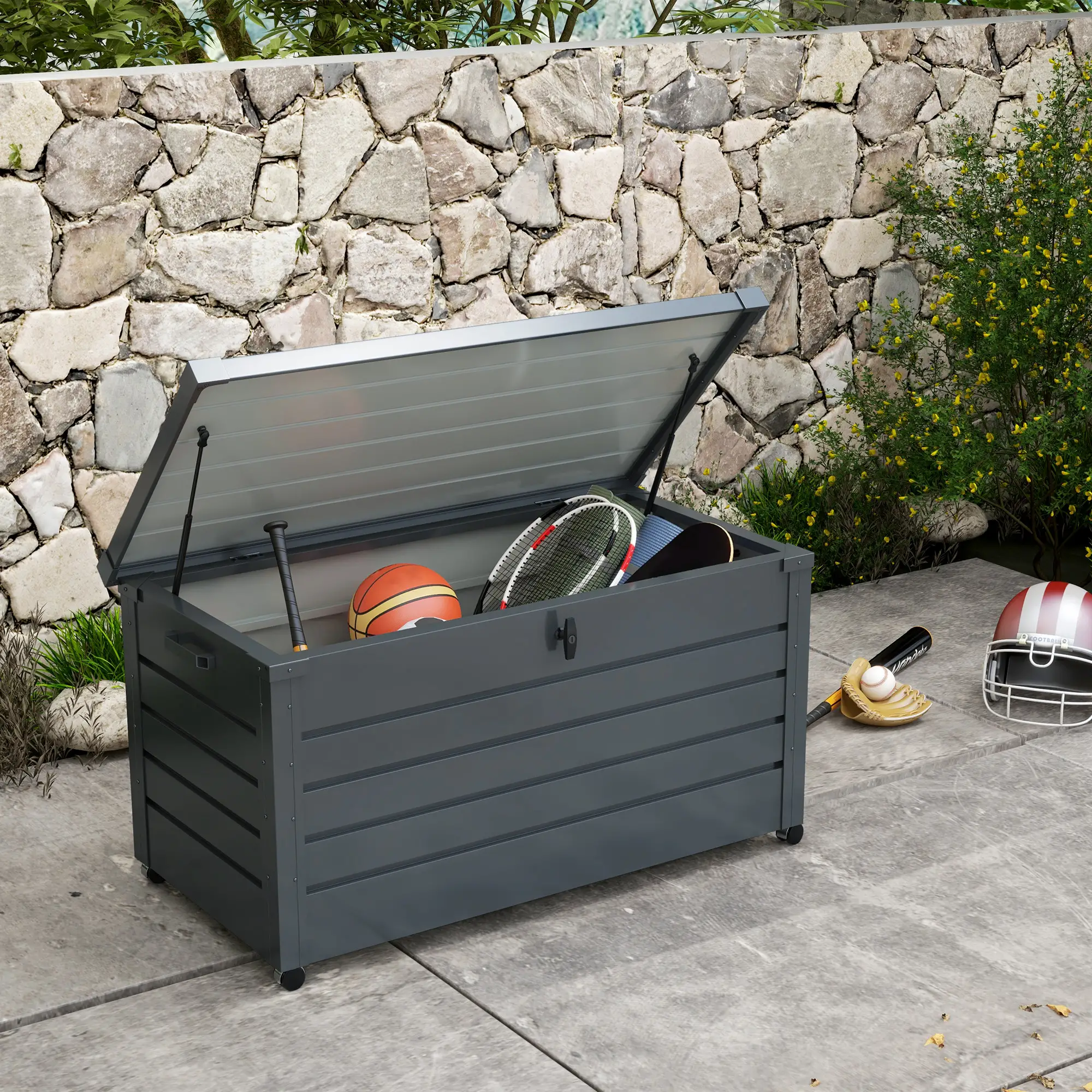 Outsunny 311L Steel Garden Storage Box, Dark Grey - Image 11