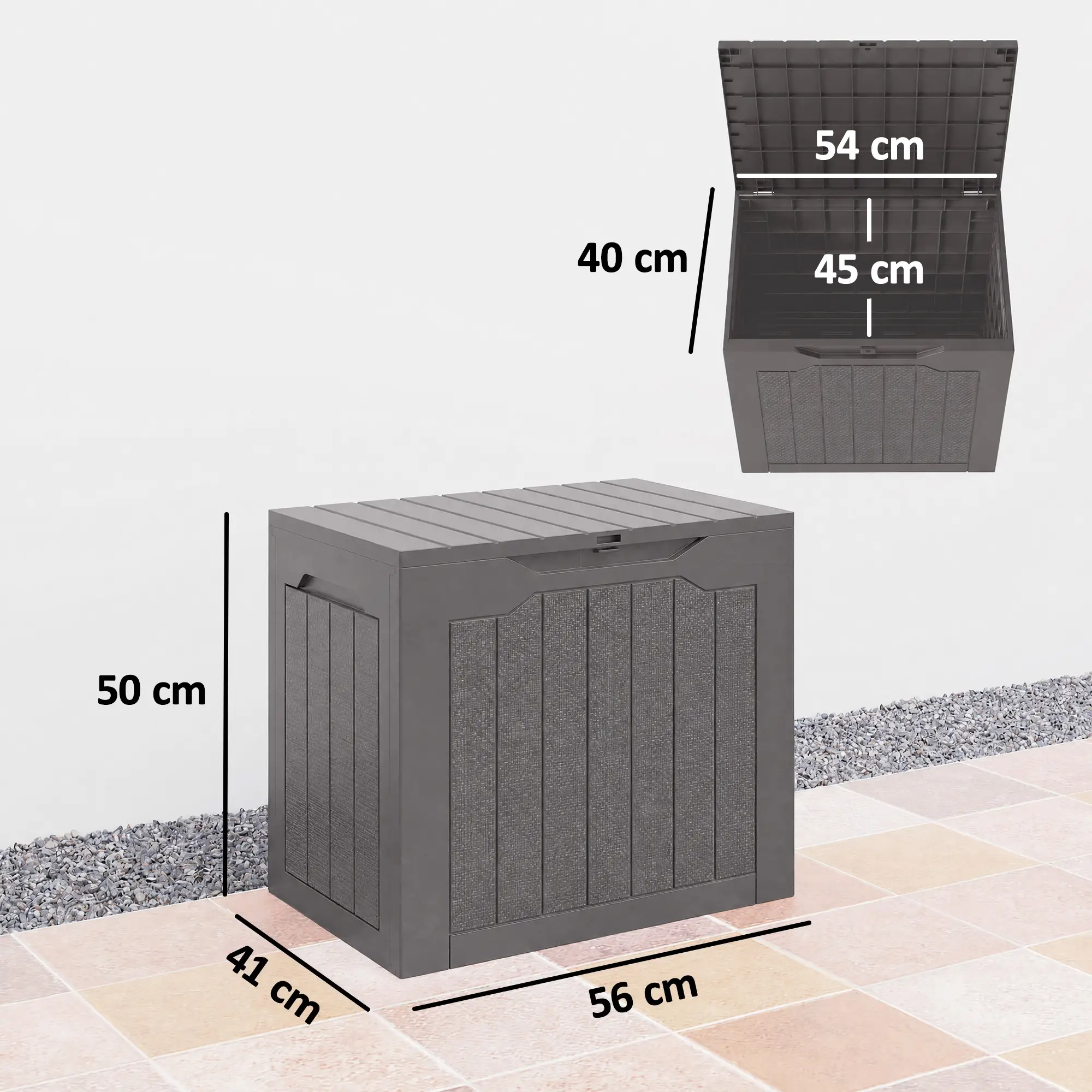 Outsunny 97L Plastic Garden Storage Box, Brown - Image 3