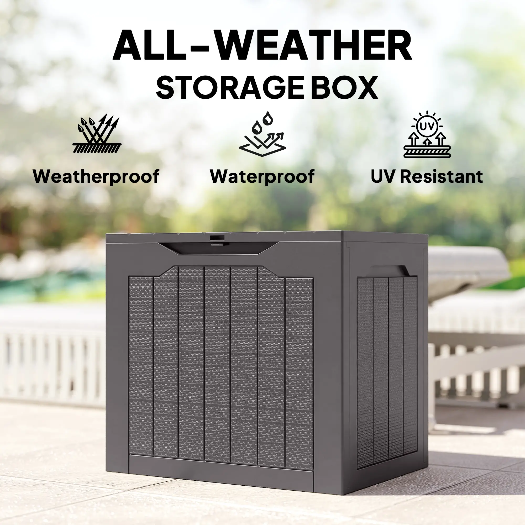 Outsunny 97L Plastic Garden Storage Box, Brown - Image 7