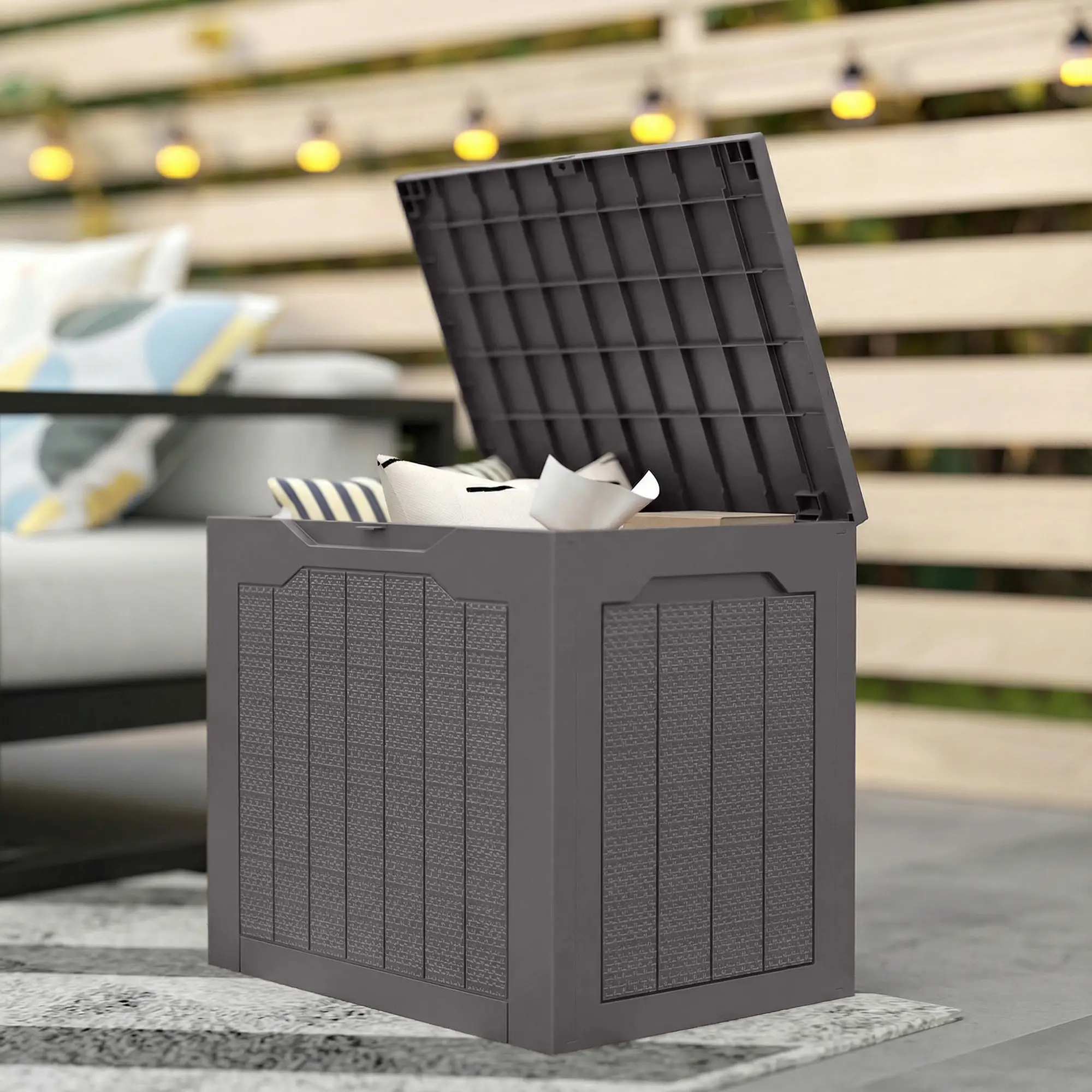 Outsunny 97L Plastic Garden Storage Box, Brown - Image 8
