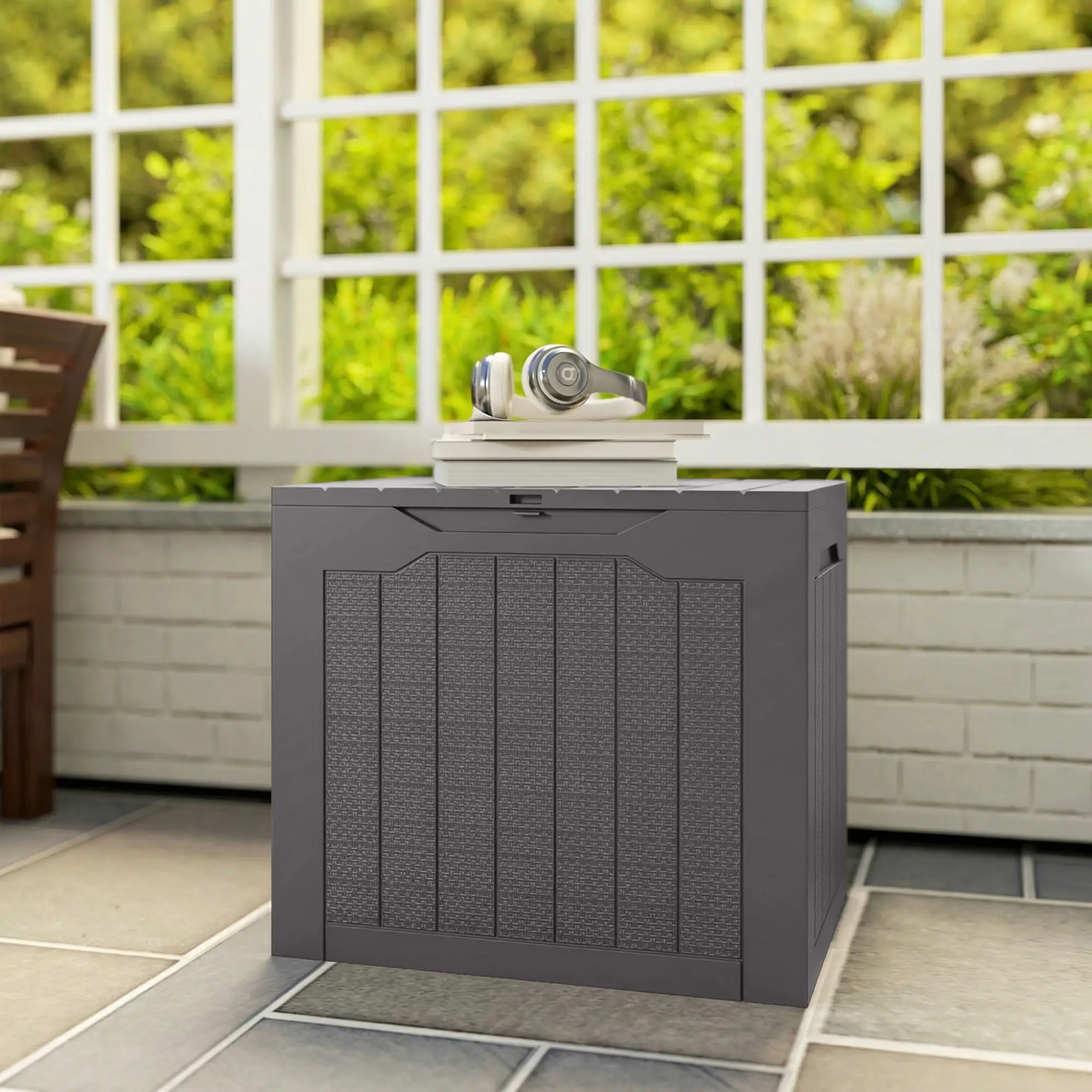 Outsunny 97L Plastic Garden Storage Box, Brown - Image 9