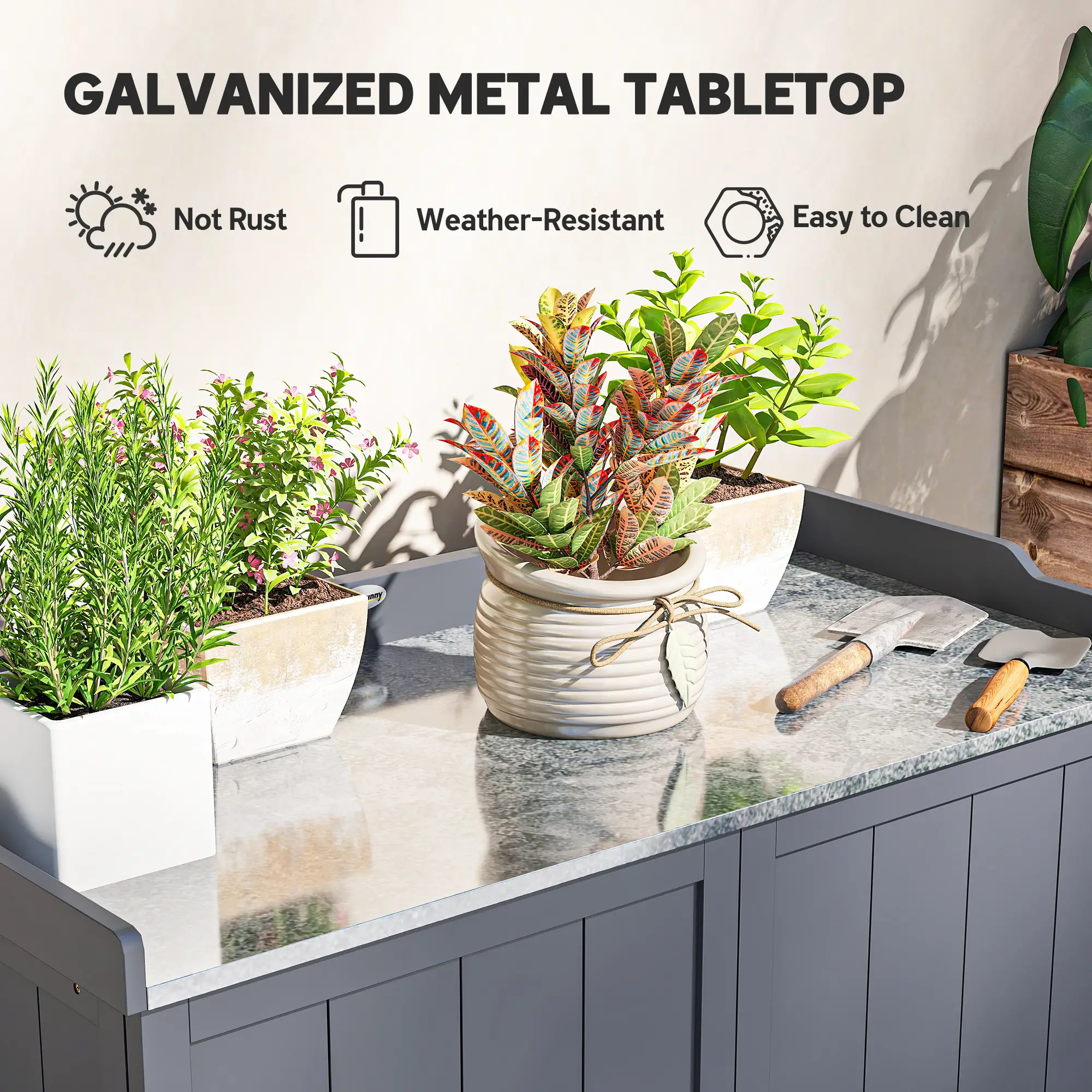 Outsunny 98 x 48 x 95.5cm Wooden Garden Storage Cabinet, Grey - Image 5