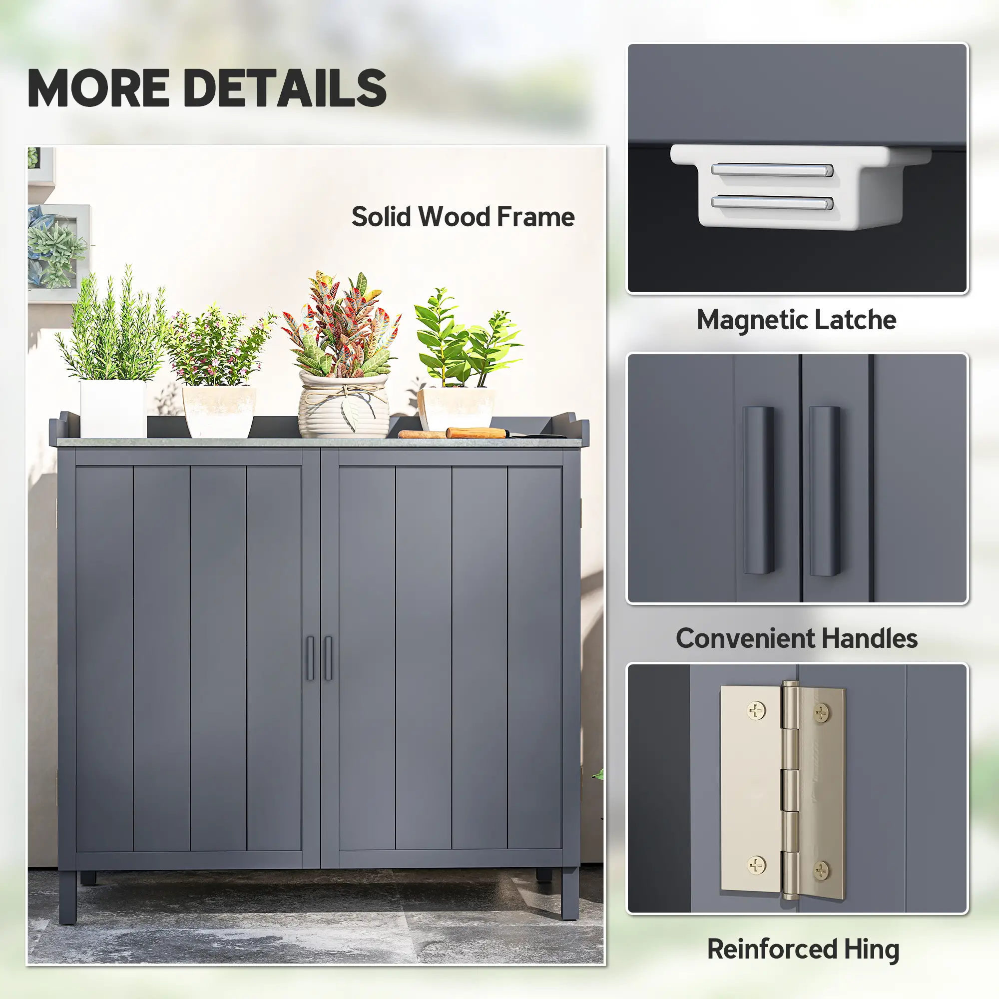 Outsunny 98 x 48 x 95.5cm Wooden Garden Storage Cabinet, Grey - Image 6