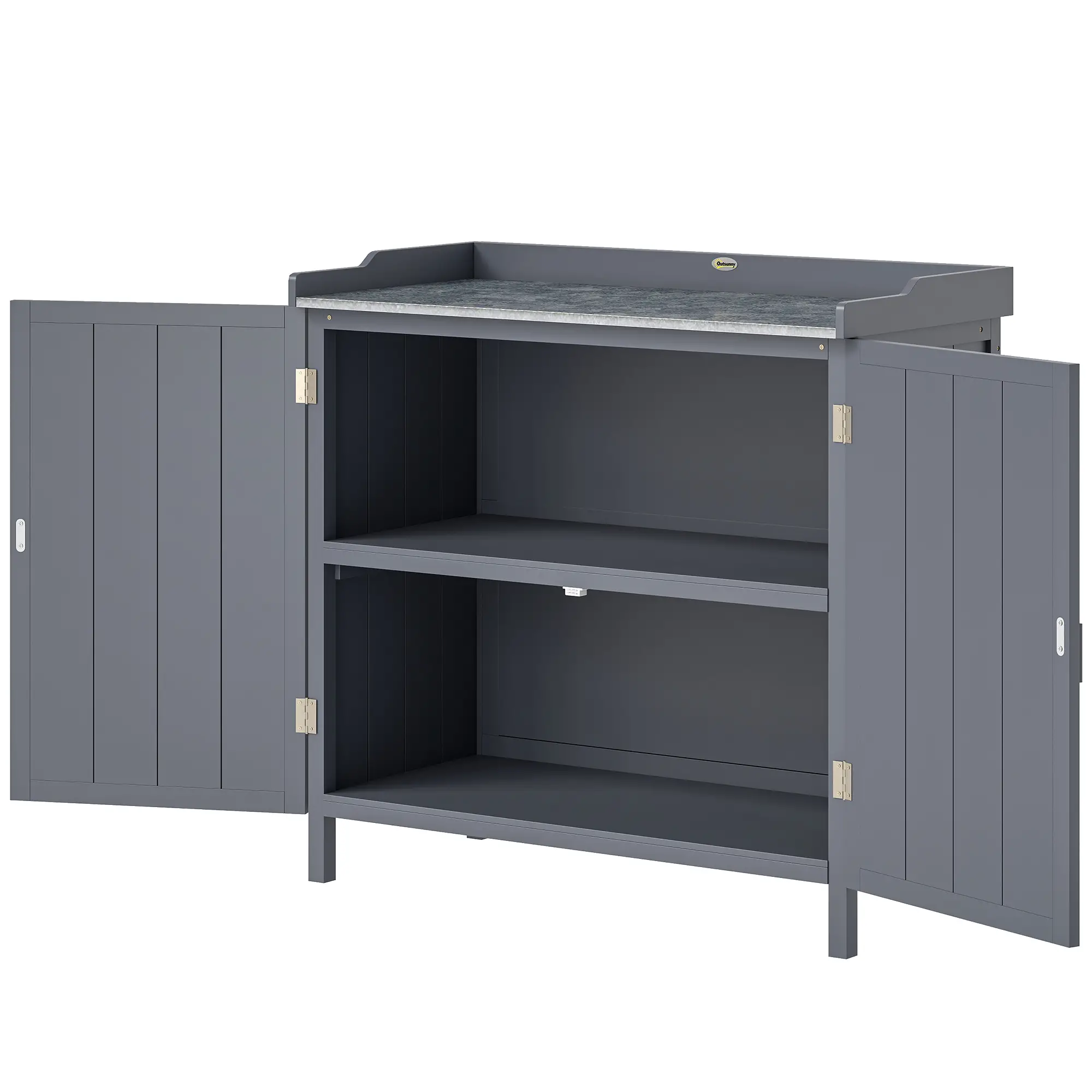 Outsunny 98 x 48 x 95.5cm Wooden Garden Storage Cabinet, Grey - Image 10