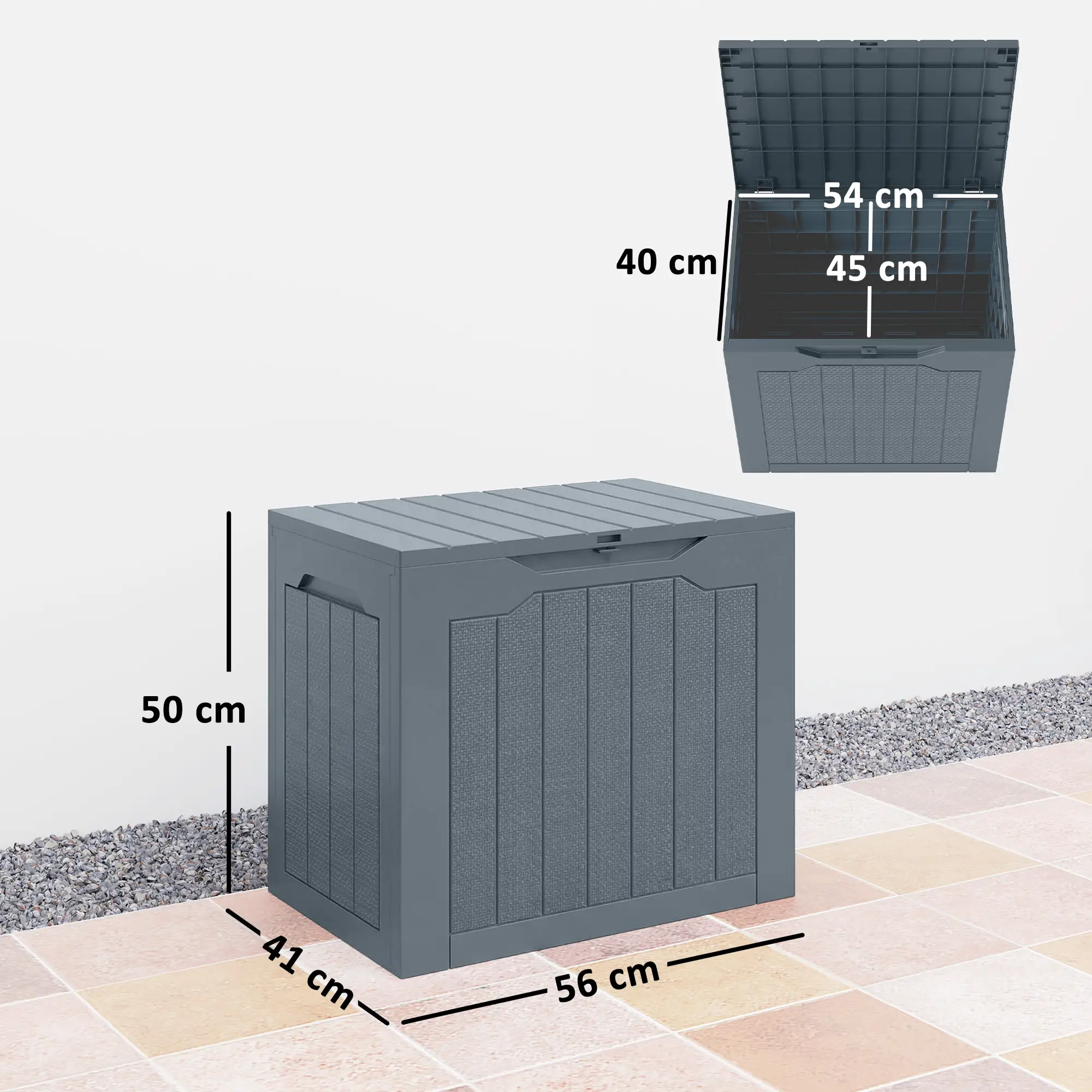 Outsunny 97L Plastic Garden Storage Box, Light Grey - Image 3