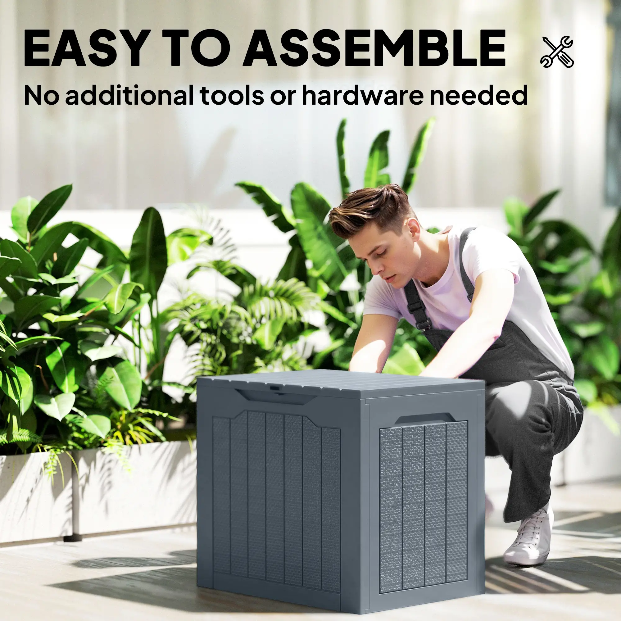 Outsunny 97L Plastic Garden Storage Box, Light Grey - Image 4