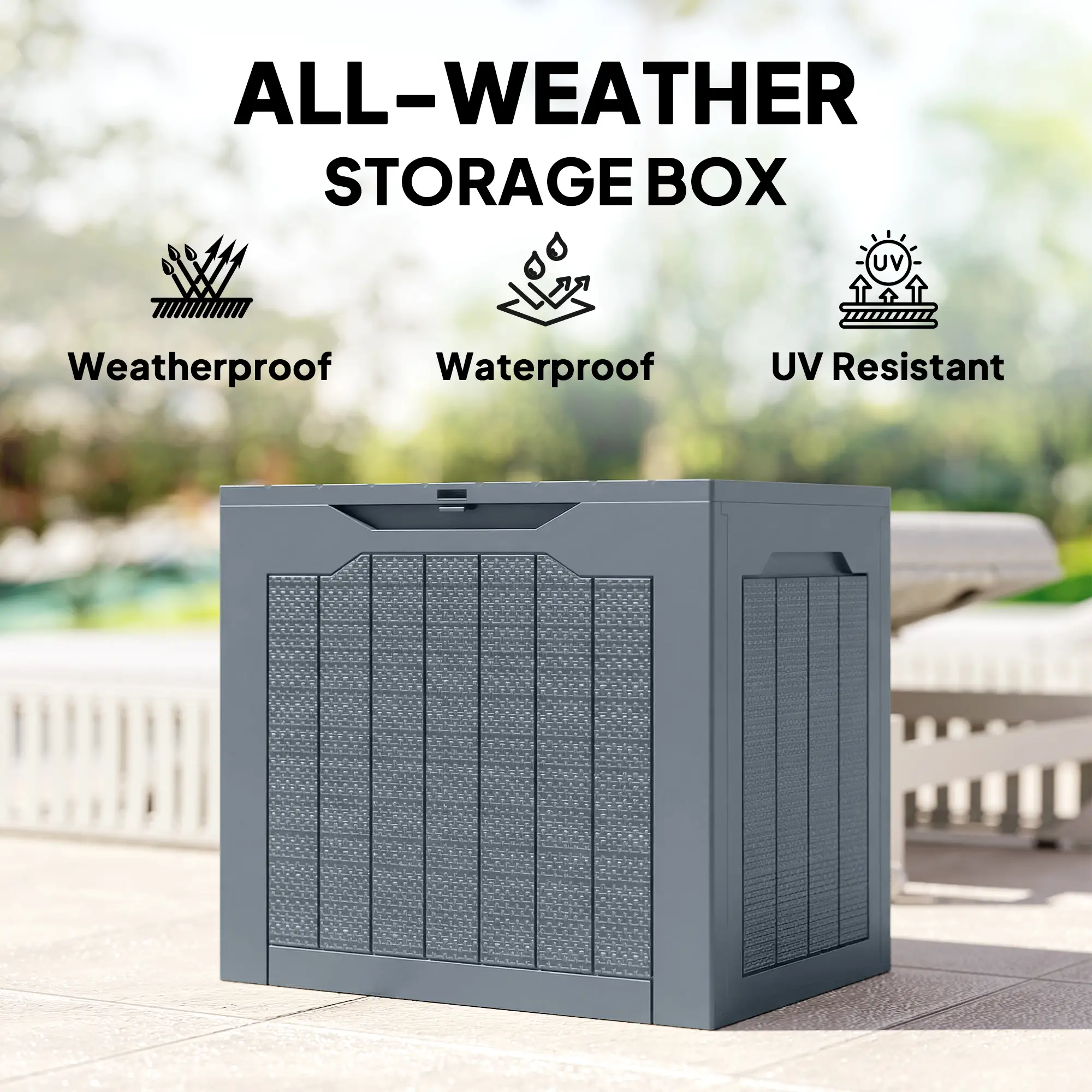 Outsunny 97L Plastic Garden Storage Box, Light Grey - Image 7