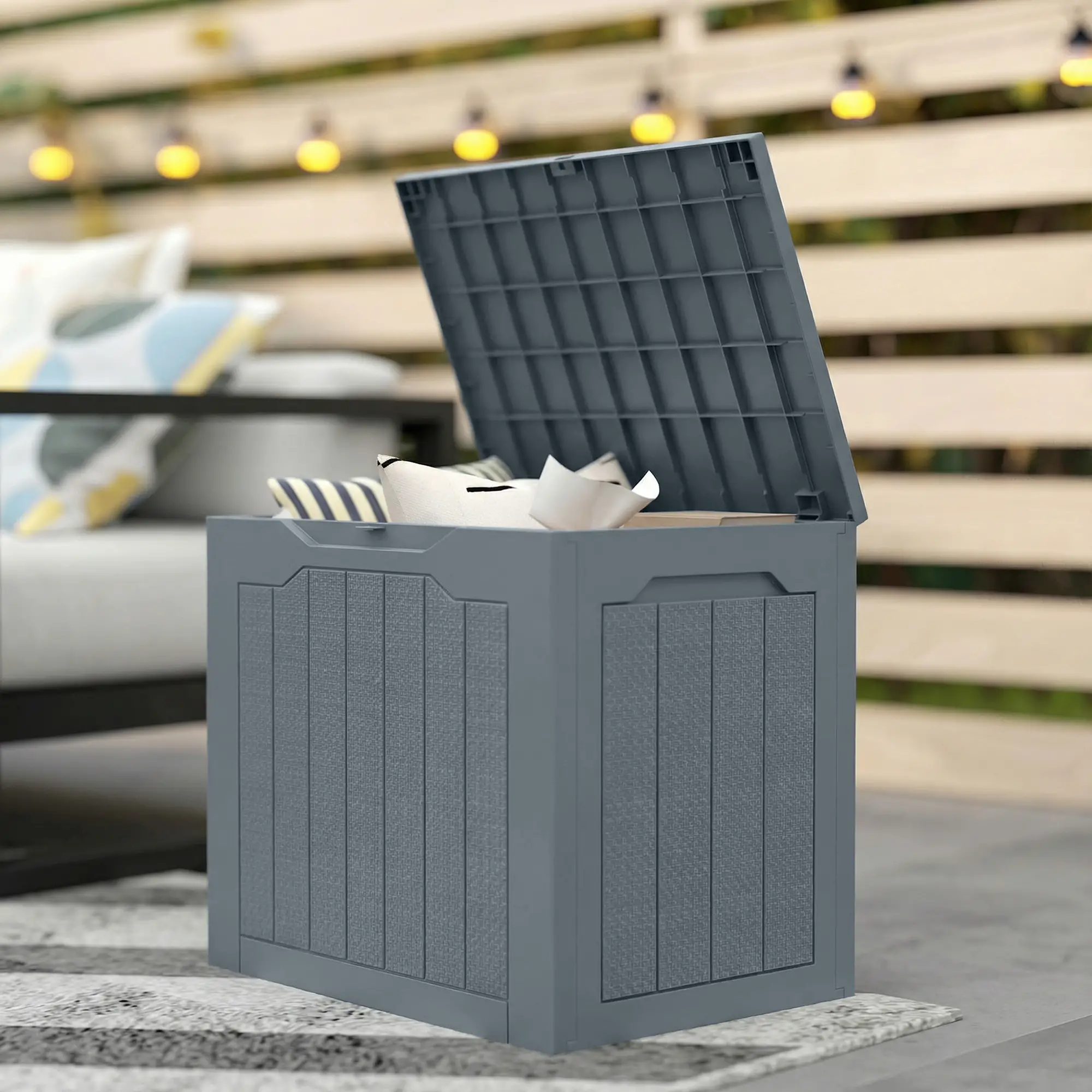 Outsunny 97L Plastic Garden Storage Box, Light Grey - Image 8