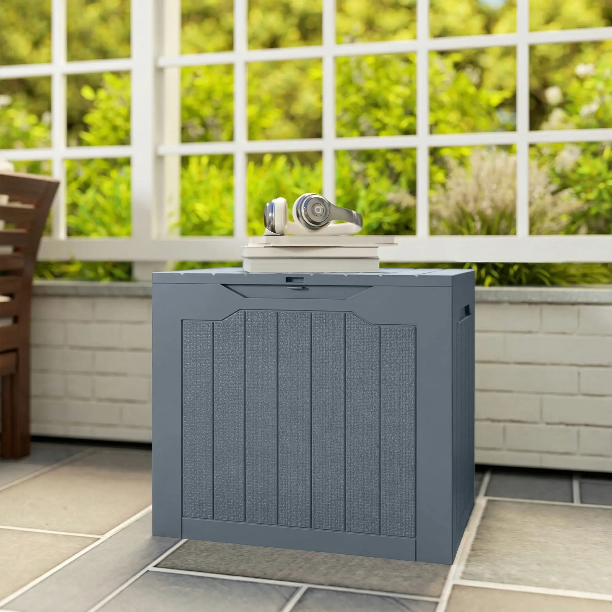 Outsunny 97L Plastic Garden Storage Box, Light Grey - Image 9