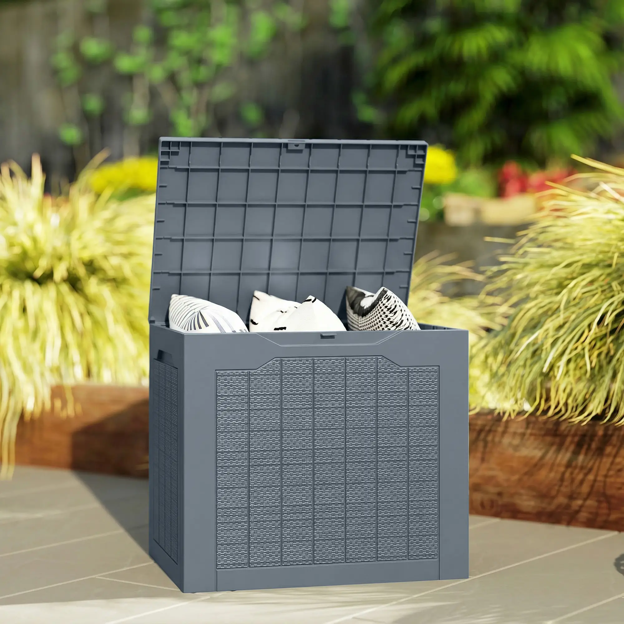 Outsunny 97L Plastic Garden Storage Box, Light Grey - Image 10